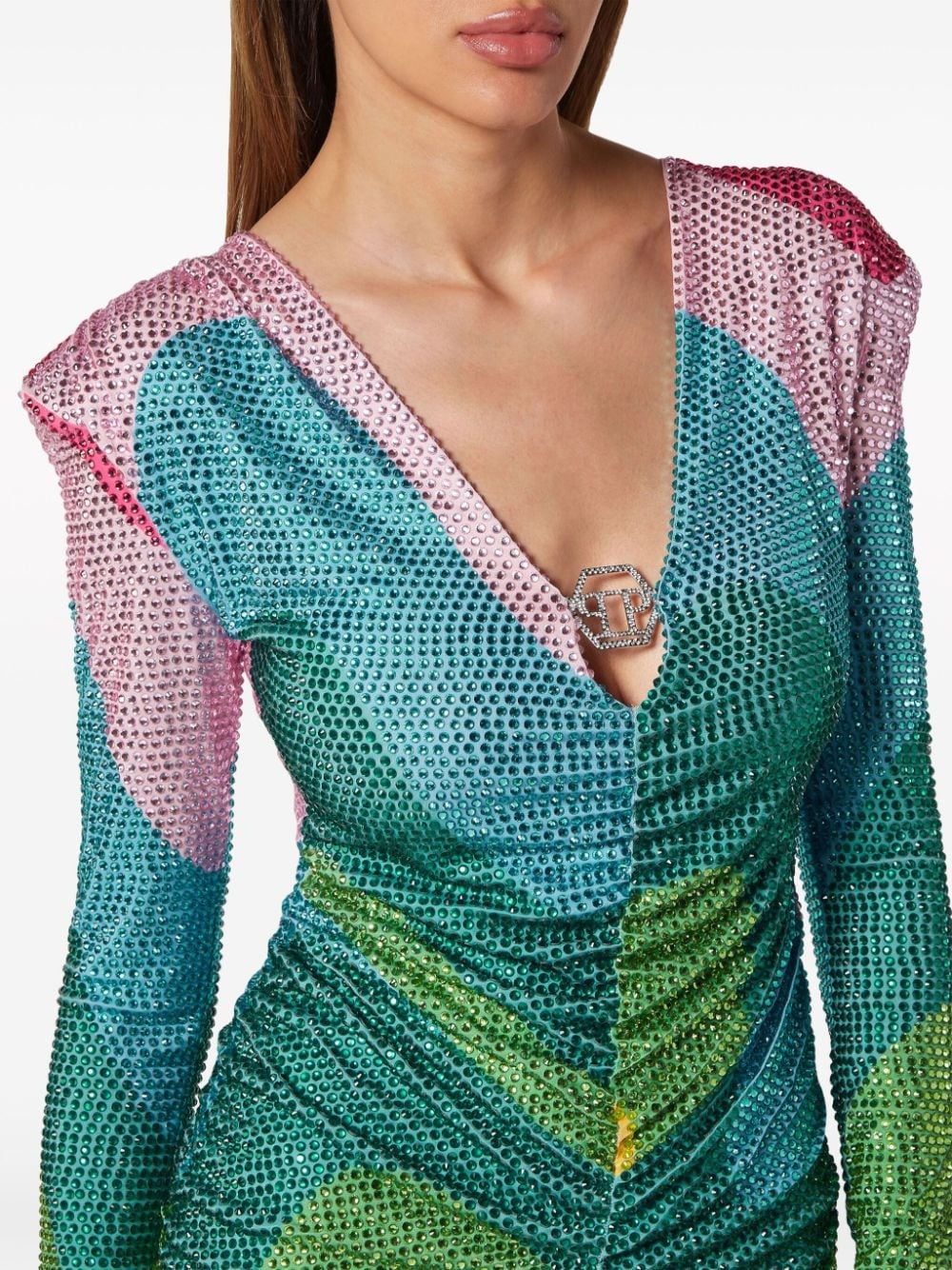 crystal-embellished rainbow-print minidress - 5