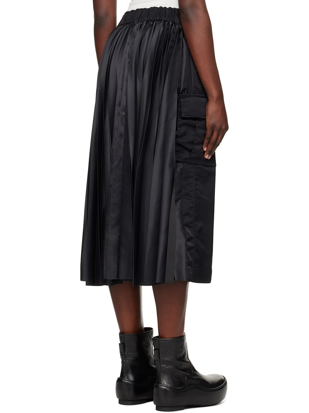 Black Nylon Twill Midi Skirt - 3