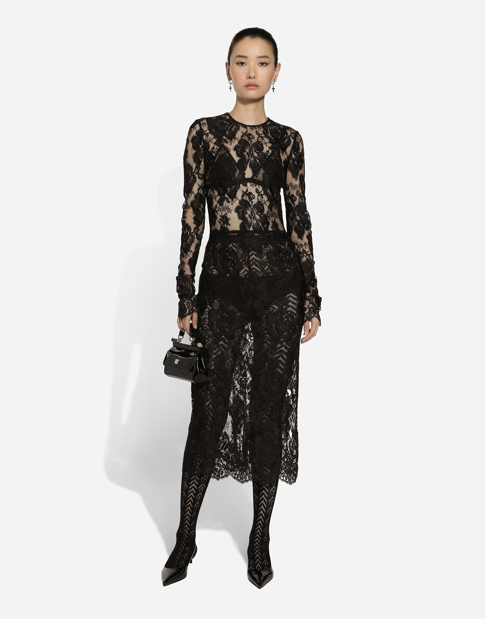 Calf-length floral lace dress - 2