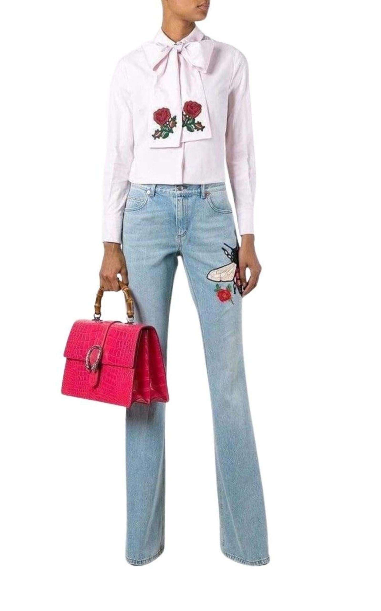 Fly Embroidered Flared Cotton Jeans - 2