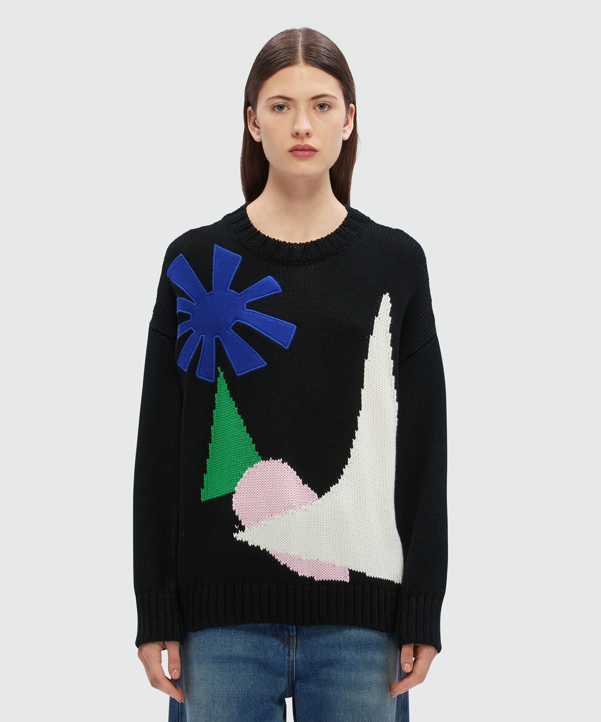 Black cotton sweater with "La Vedetta" motif - 2
