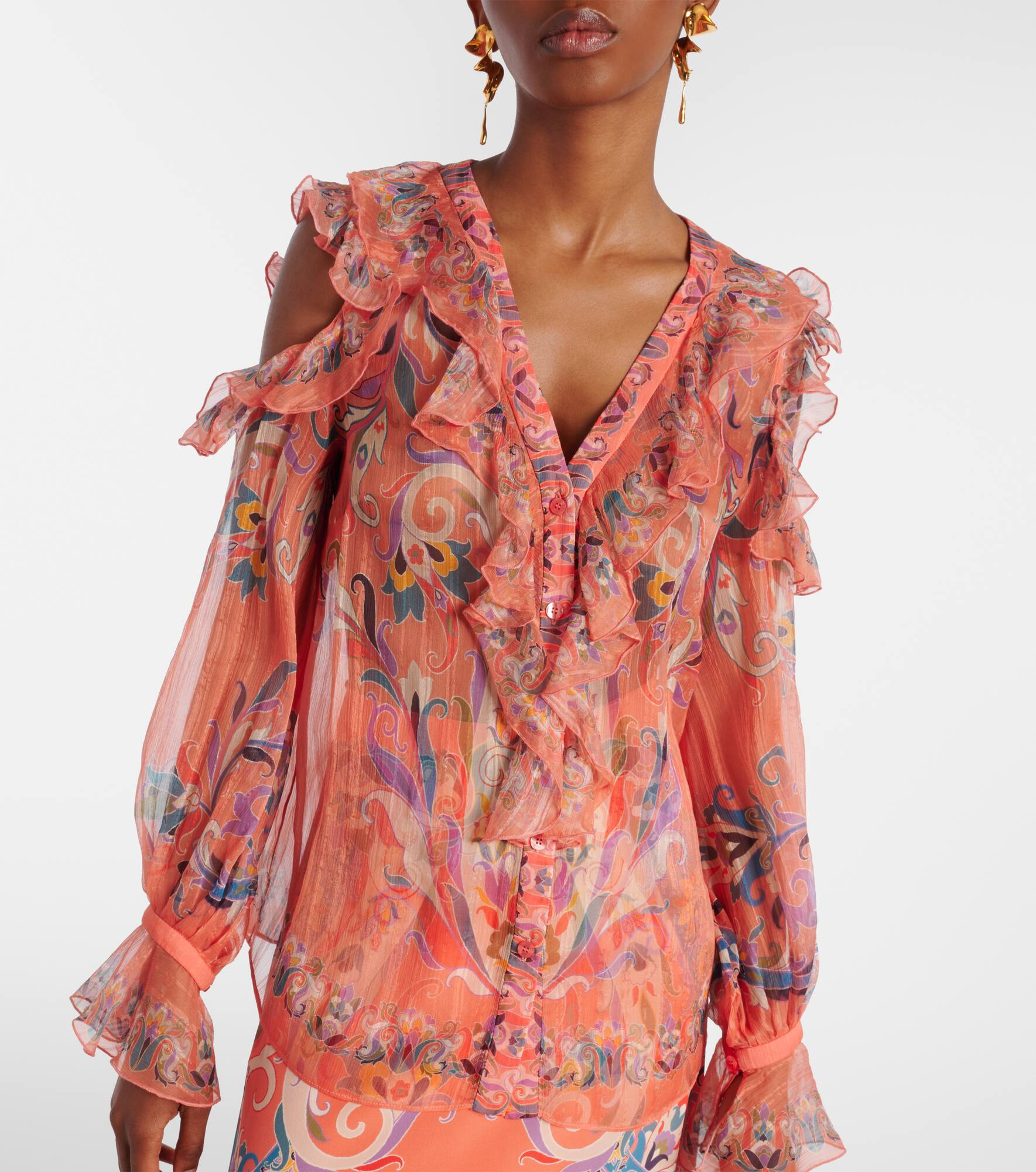 Printed ruffled silk blouse - 7