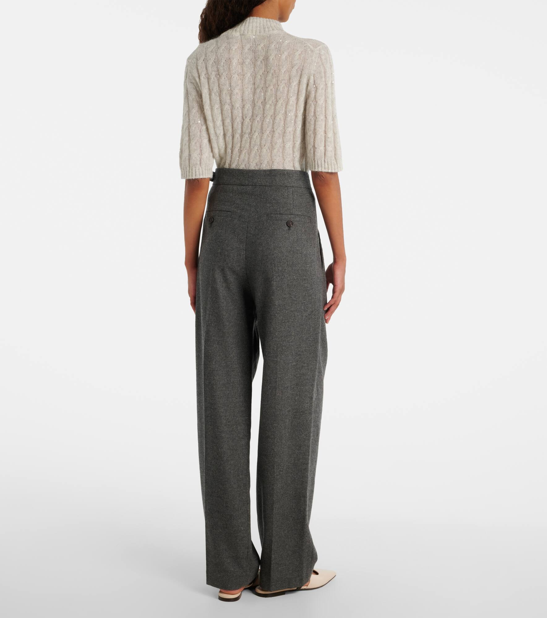 Pleated wool and cashmere wide-leg pants - 3