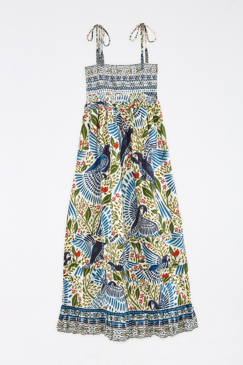 Off White Macaw Flight Smocked Maxi Dress 6
