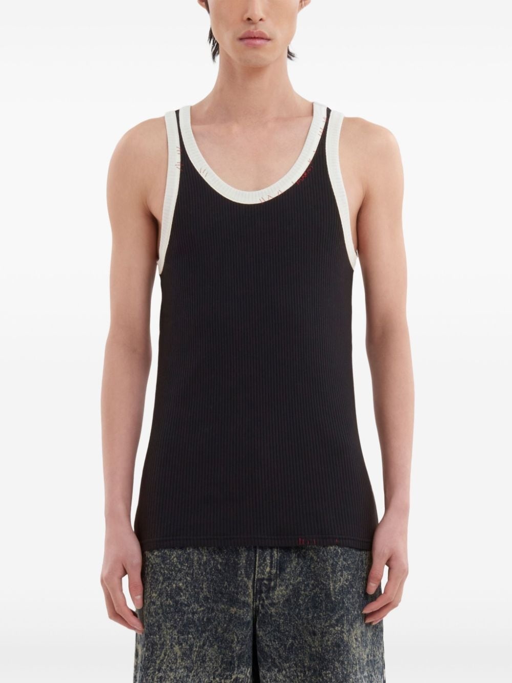 contrast-trim fine-ribbed tank top - 3