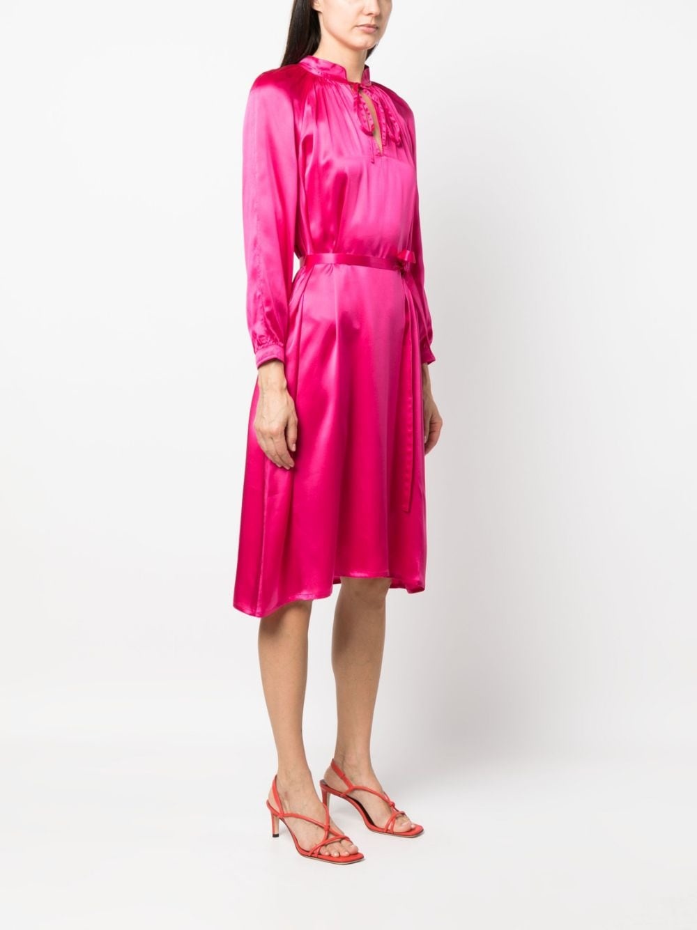 long-sleeve wraparound silk dress - 3