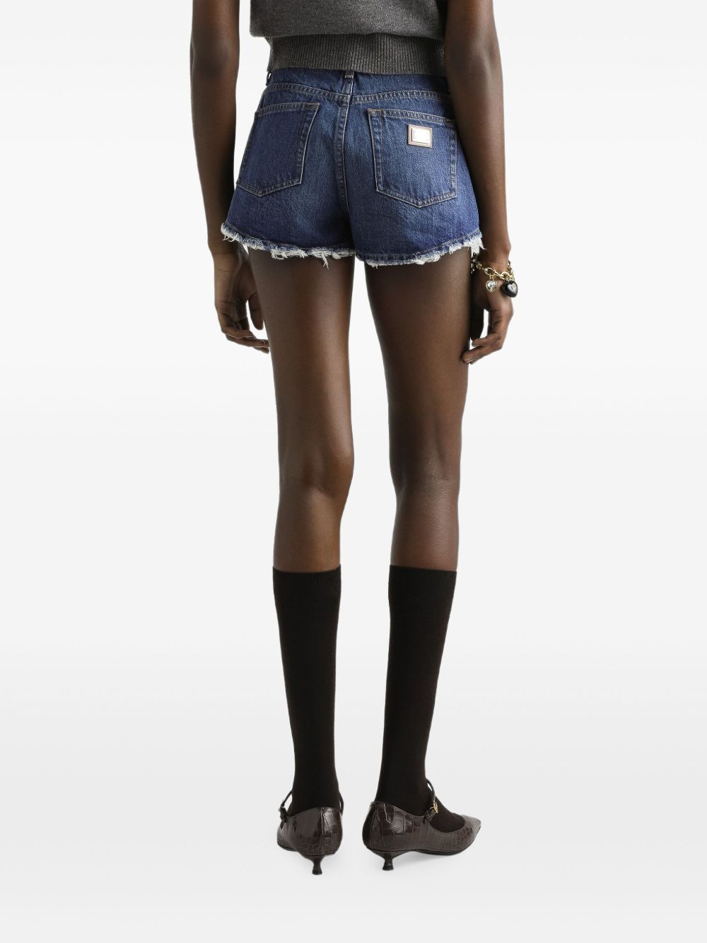 frayed denim shorts - 4