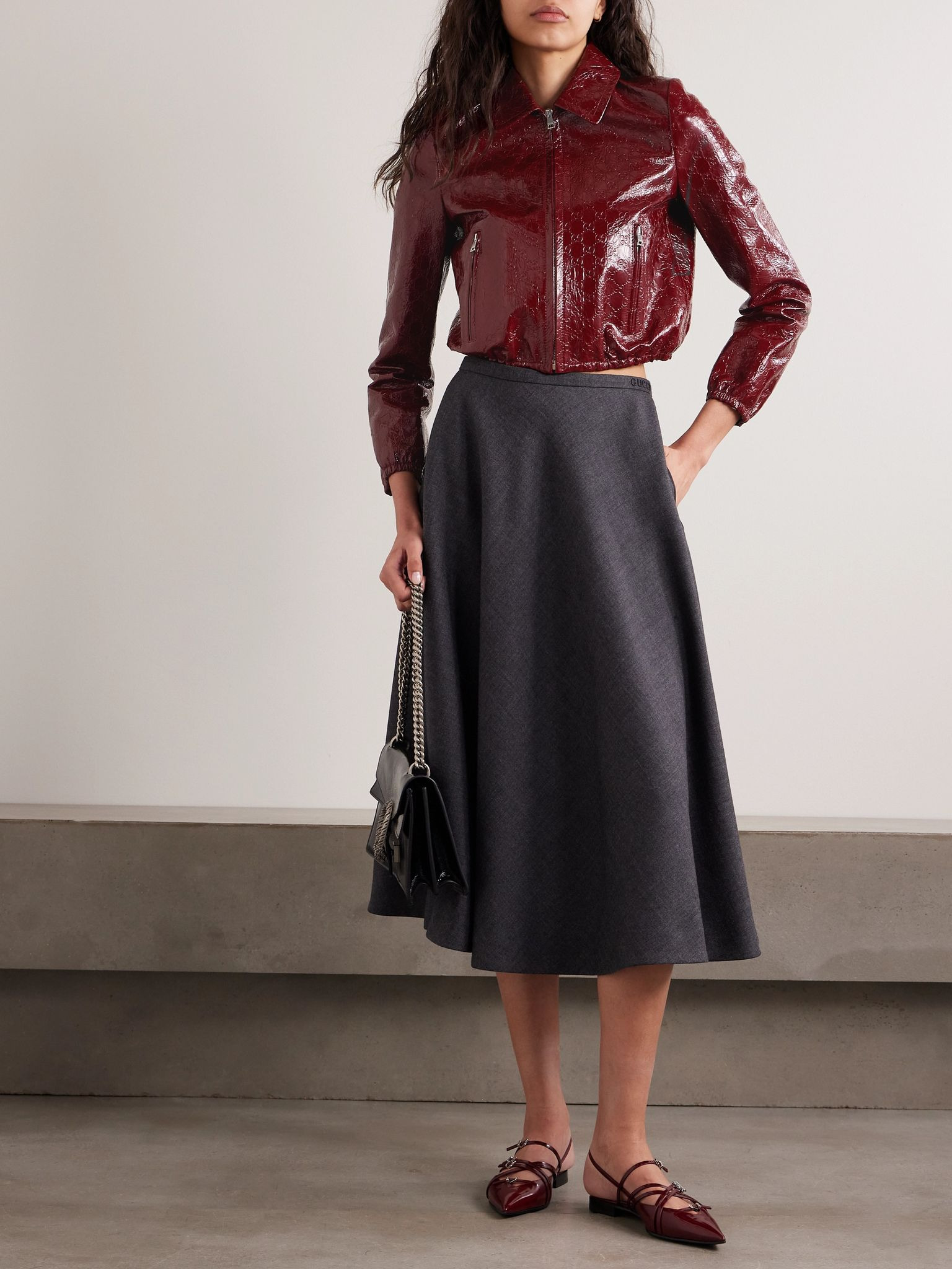 Debossed patent-leather jacket Burgundy - 2