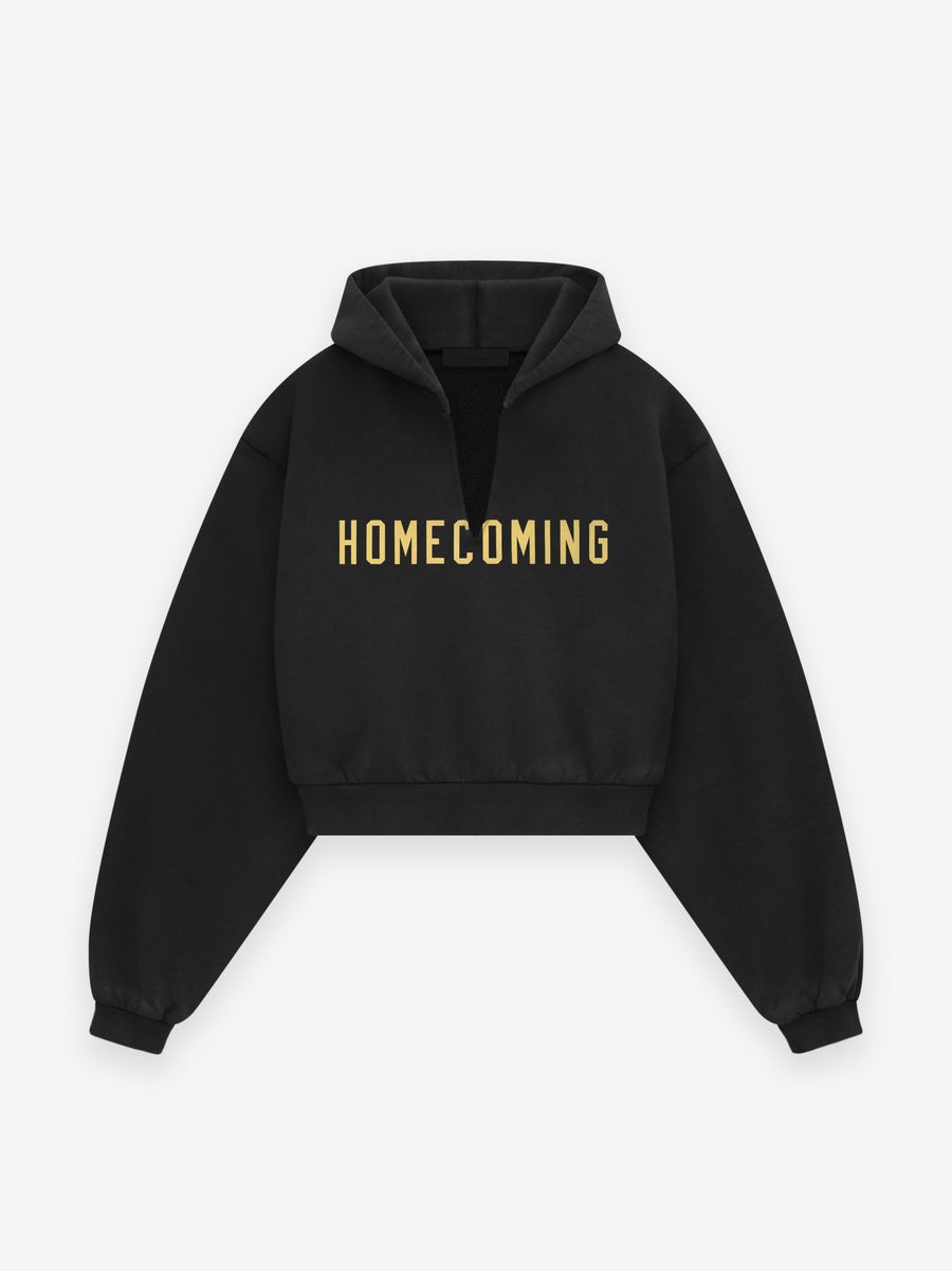 Womens Heavy Fleece Cropped V-Neck Hoodie - 1