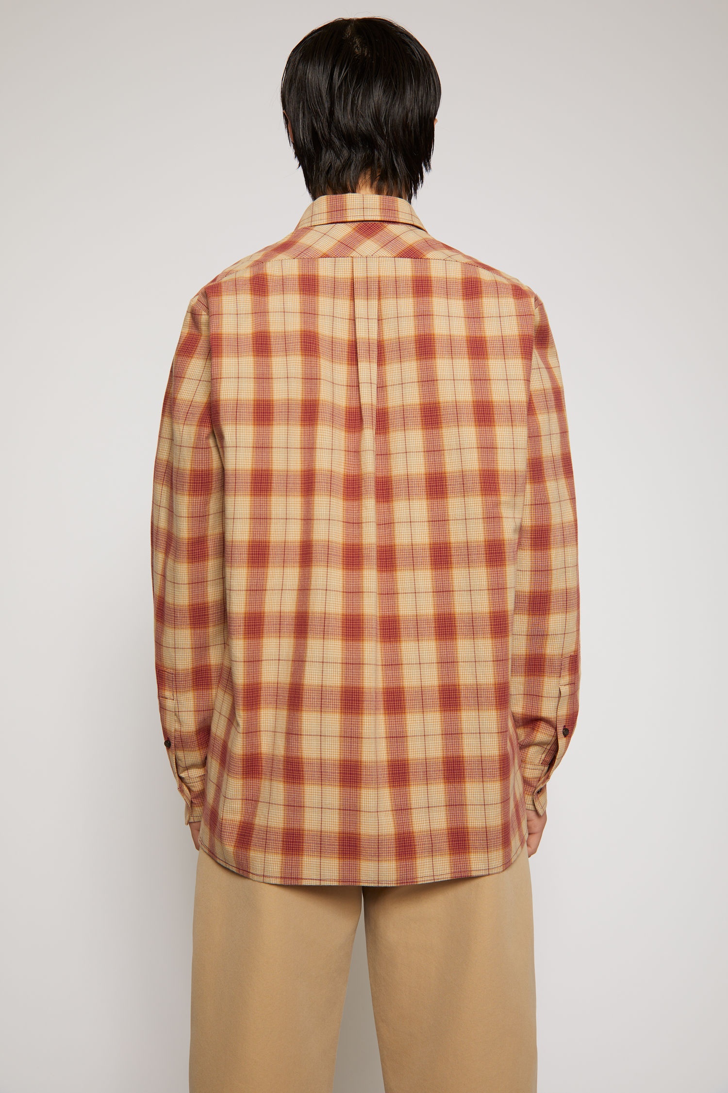 Checked flannel shirt beige/red - 4