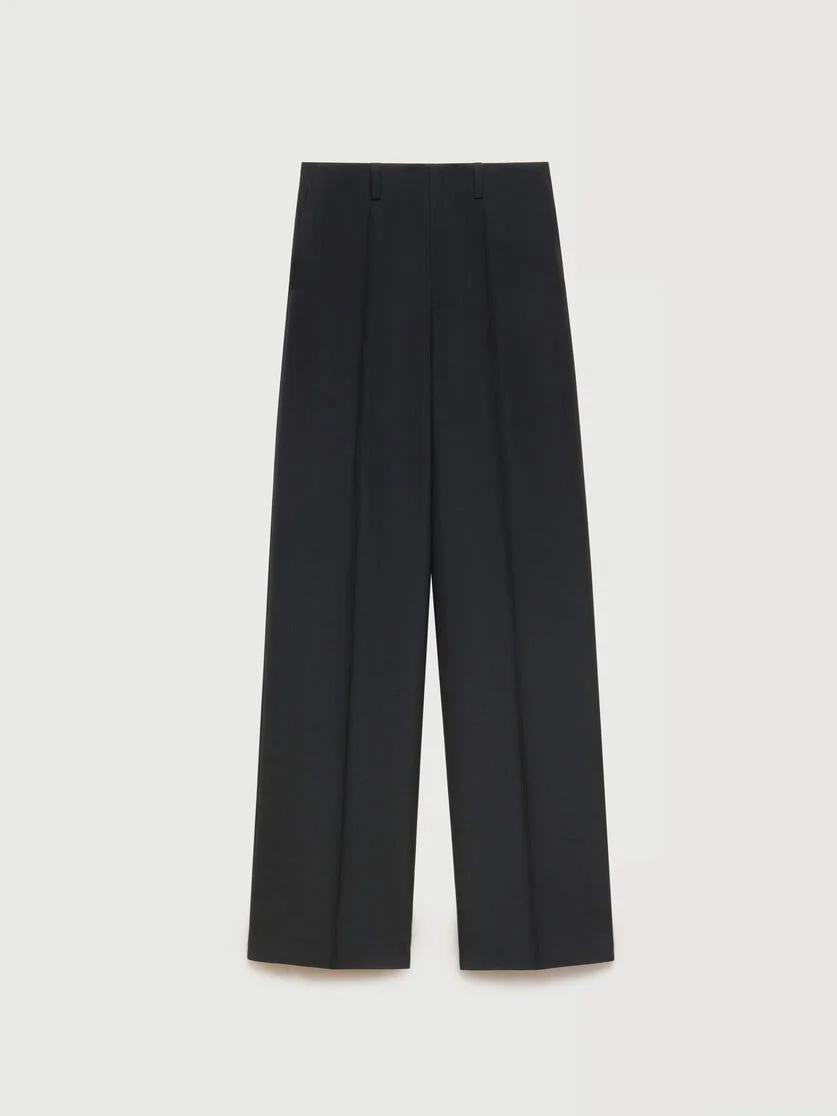 BLACK WOOL WIDE-LEG TROUSERS - 1