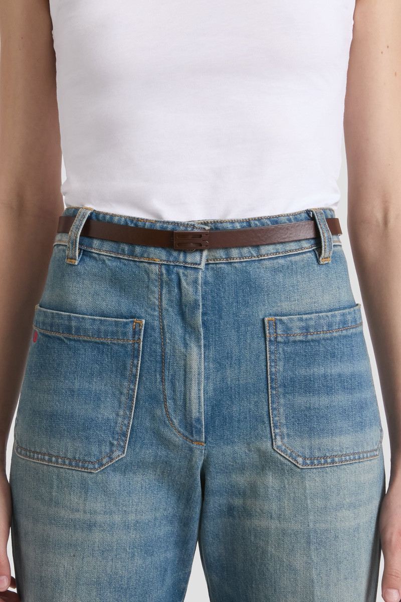 Victoria Beckham Tonal Micro Frame Belt In Dark Brown Smooth Leather outlook