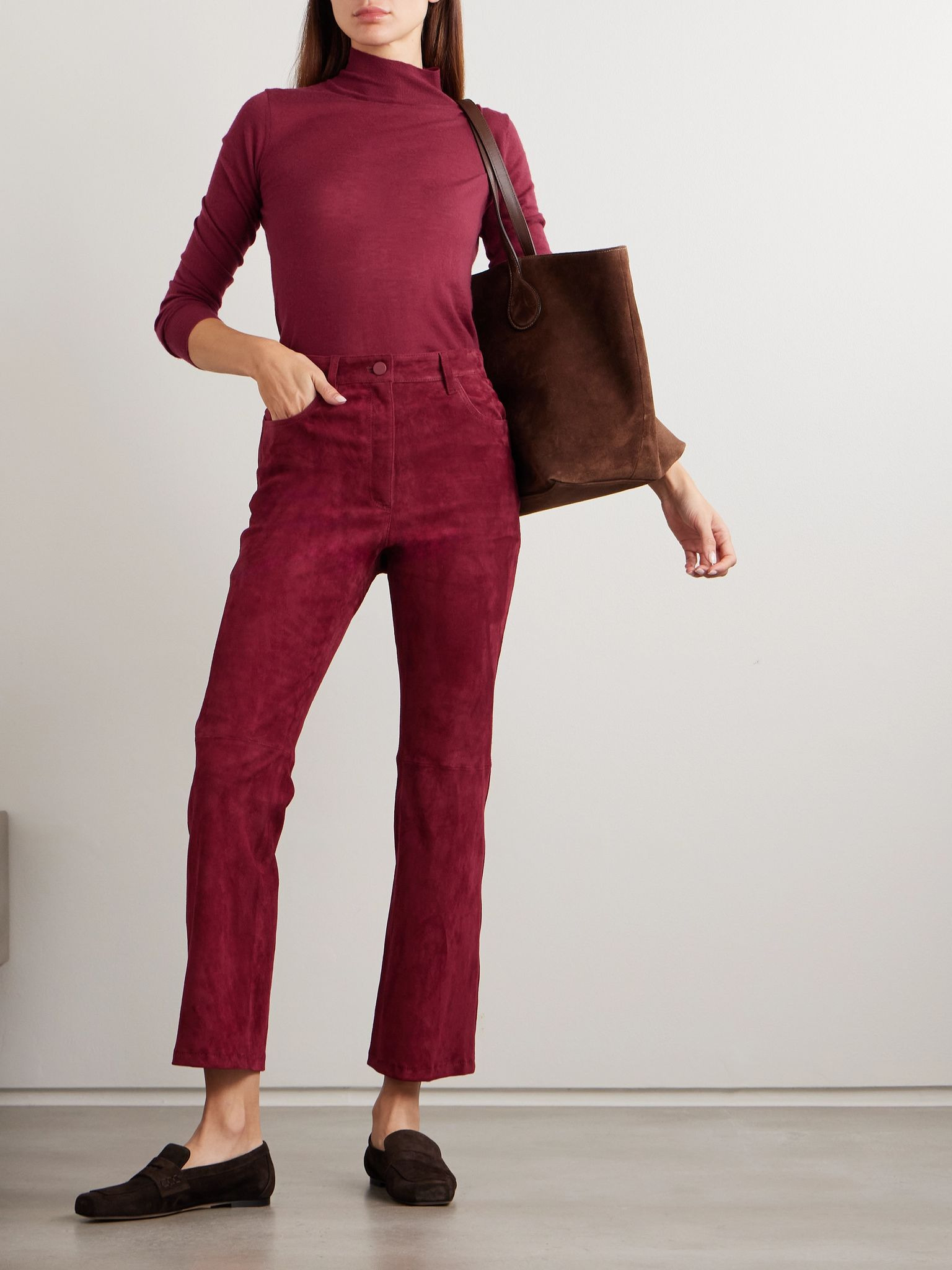 Duke cropped suede straight-leg pants Red - 2