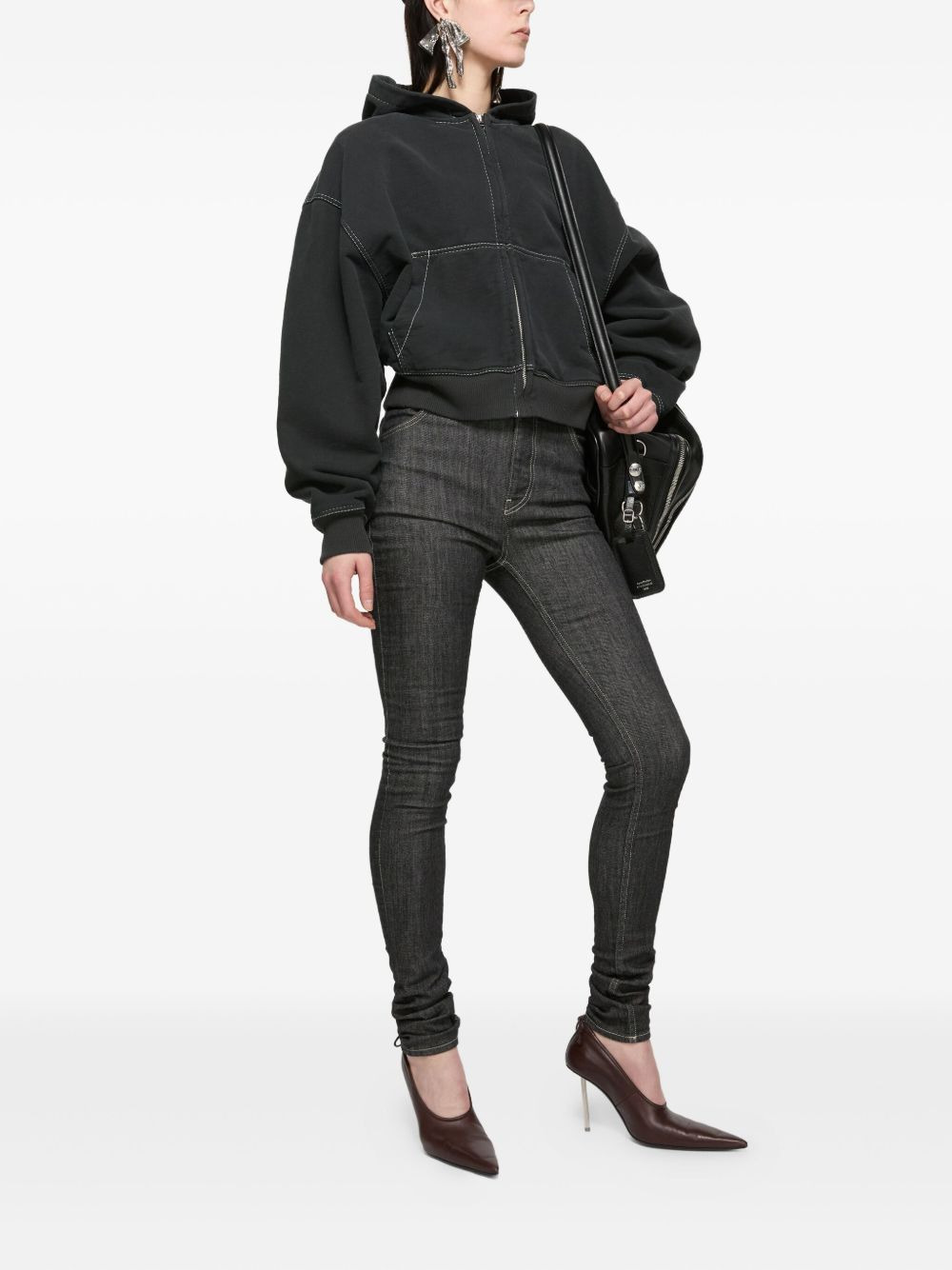contrast-stitch zip-up hoodie - 2