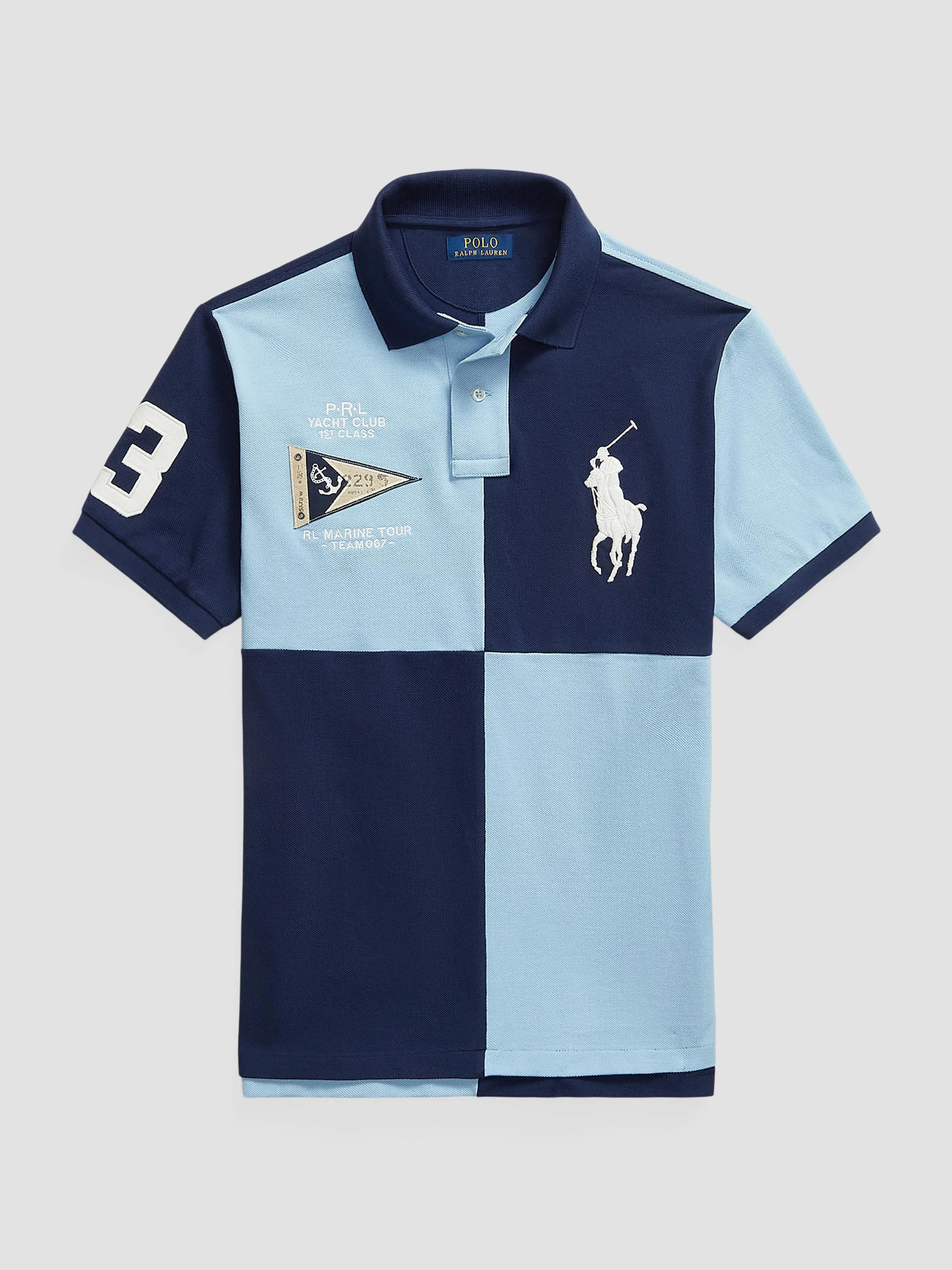 Men's Custom Slim-Fit Big Pony Mesh Polo Shirt - Navy Powder Blue - 1