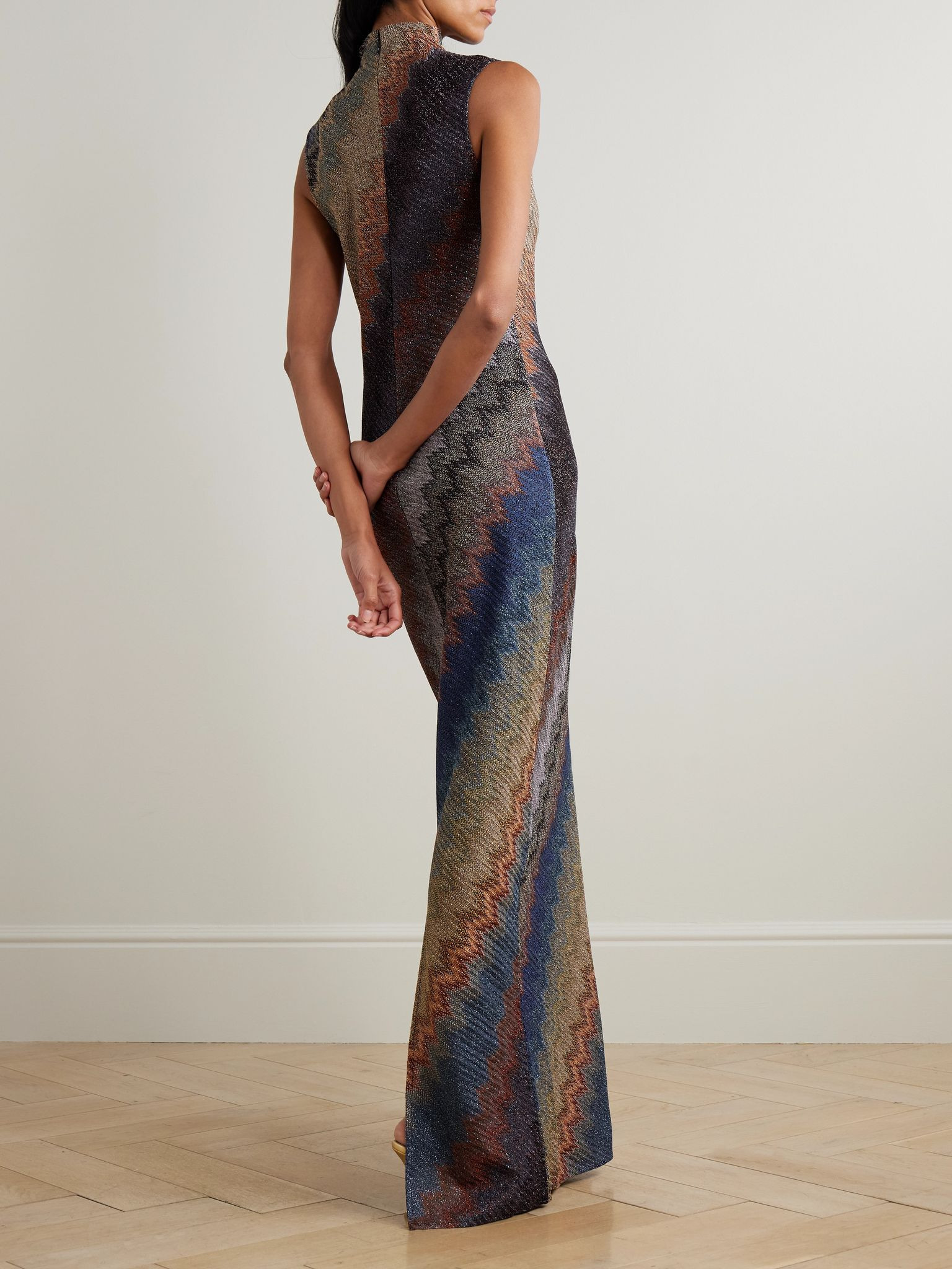 Metallic striped crochet-knit maxi dress Blue - 3