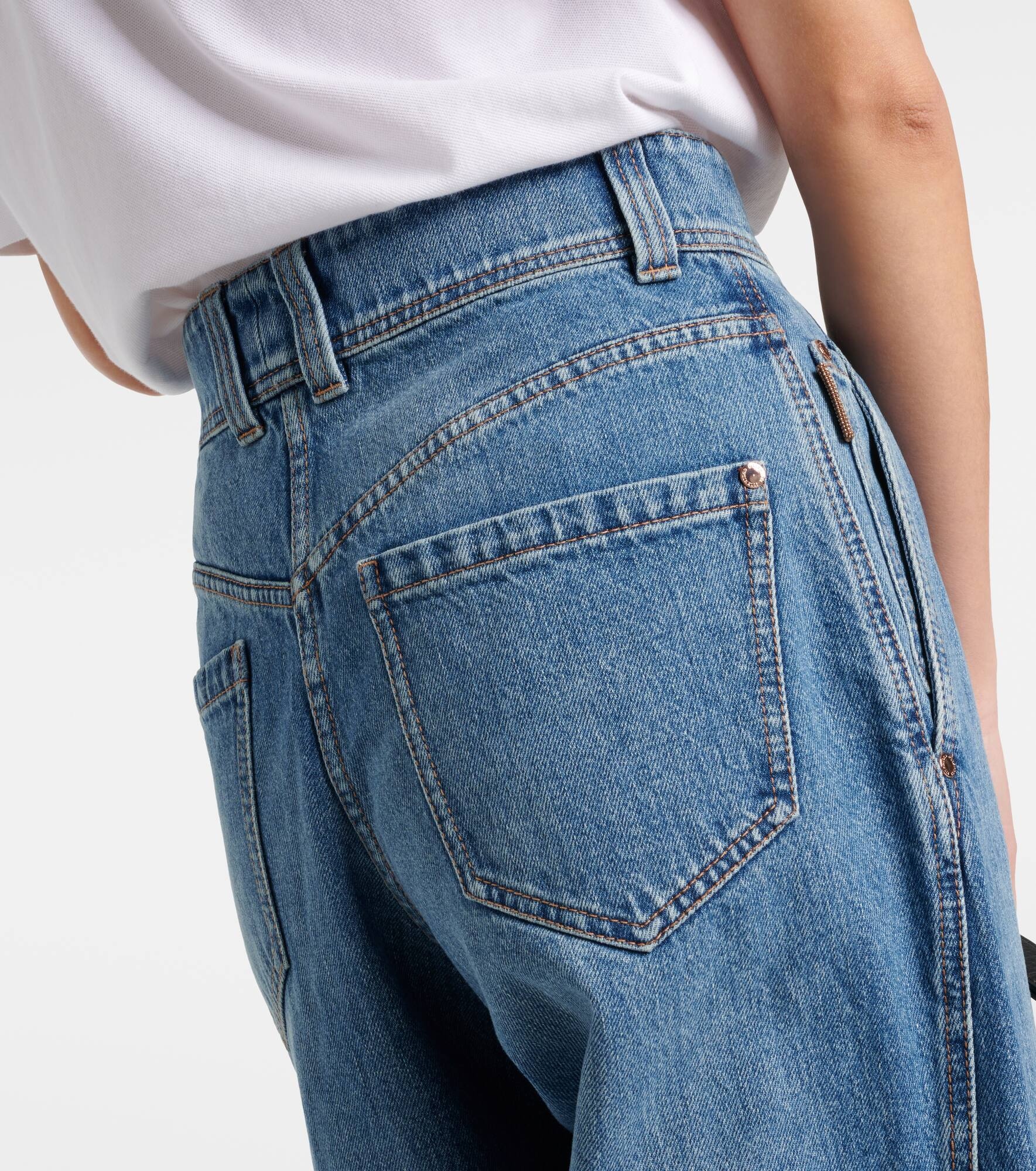 Pleated high-rise wide-leg jeans - 6