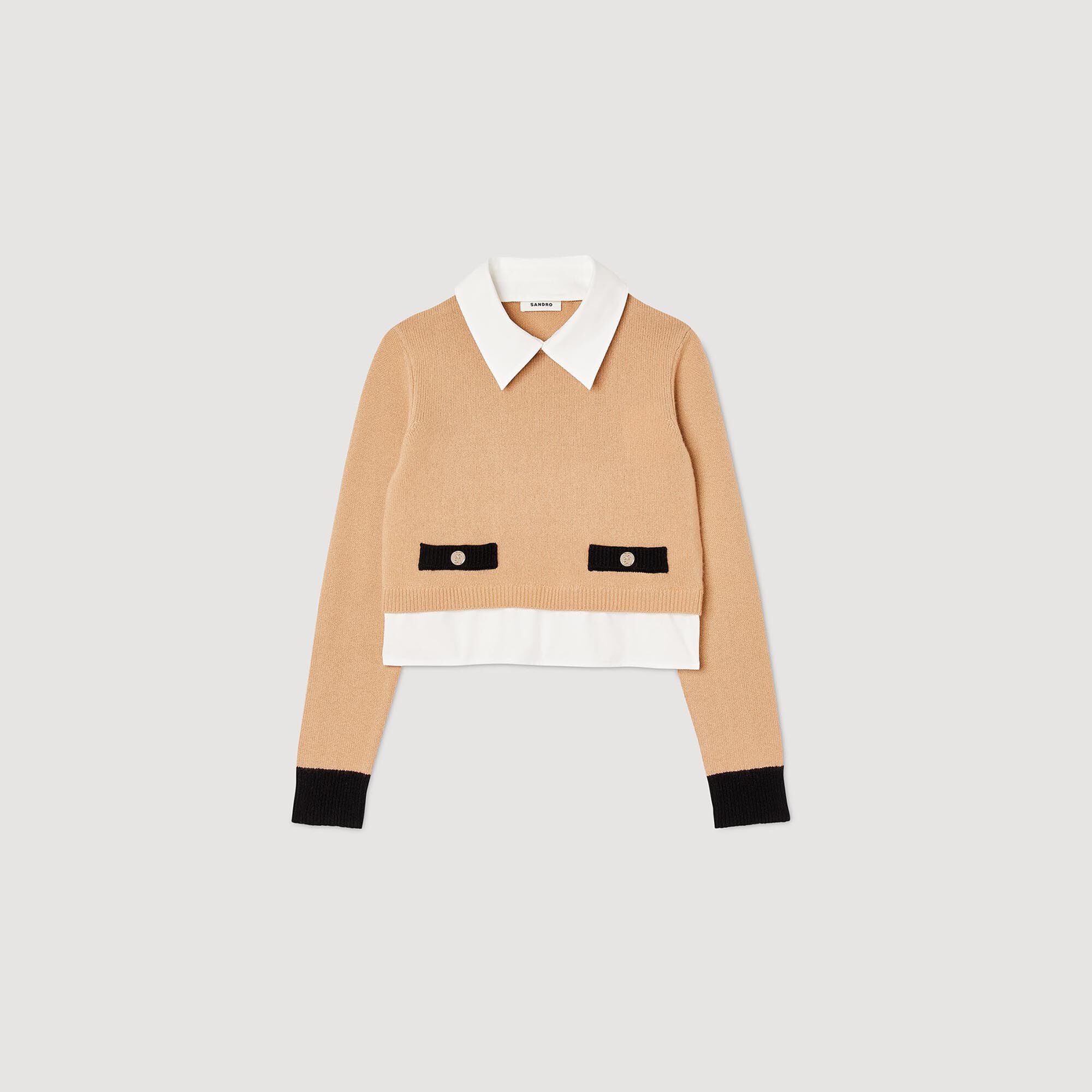 CROPPED WOOL AND CASHMERE SWEATER - 1
