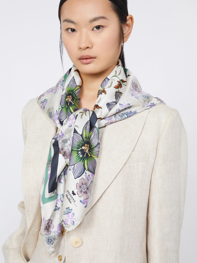ONESTONEW Printed silk twill foulard - IVORY 4
