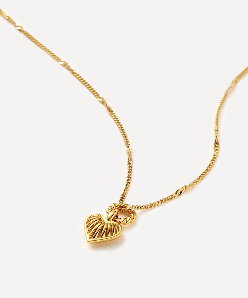18ct Gold-Plated Vermeil Silver Mini Ridge Heart Pendant Necklace 1