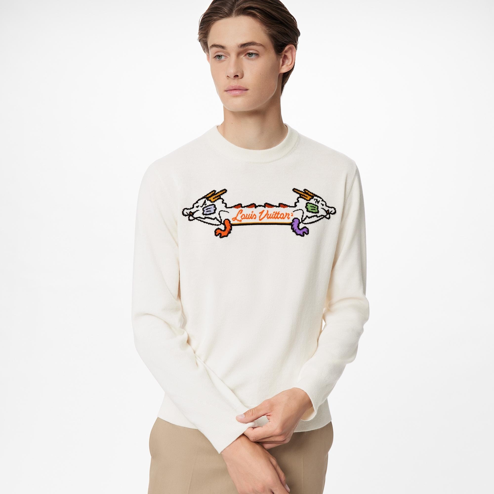 Intarsia Jacquard Graphic Cashmere Crewneck - 3