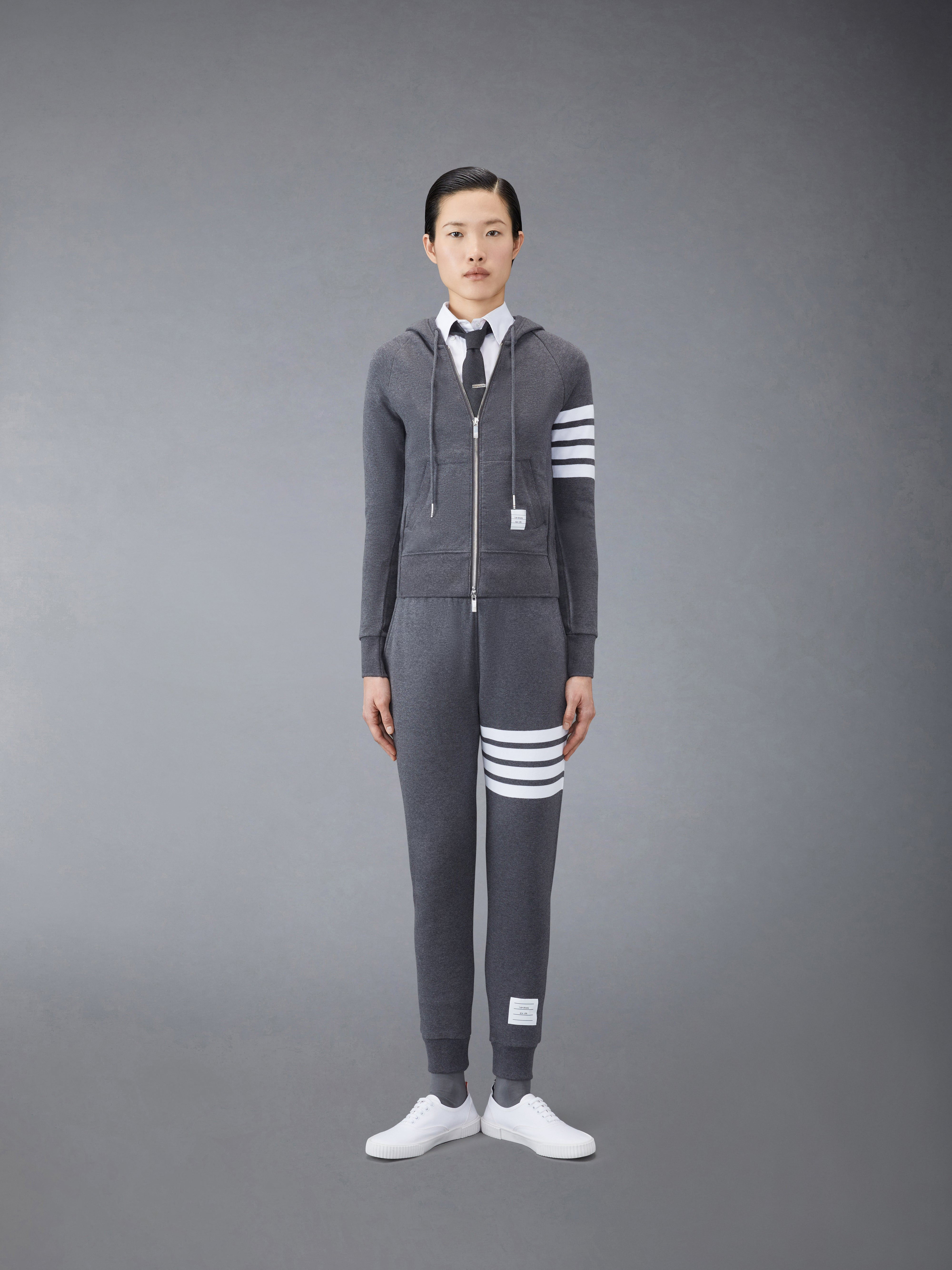 Dark Grey Classic Loop Back Engineered 4-Bar Zip Up Hoodie - 3