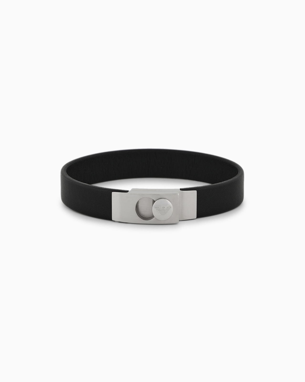 STAINLESS STEEL AND BLACK LEATHER STRAP BRACELET - 1