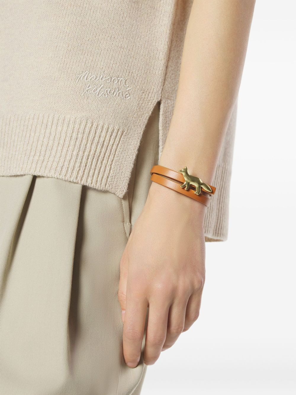fox-embellished leather bracelet - 2