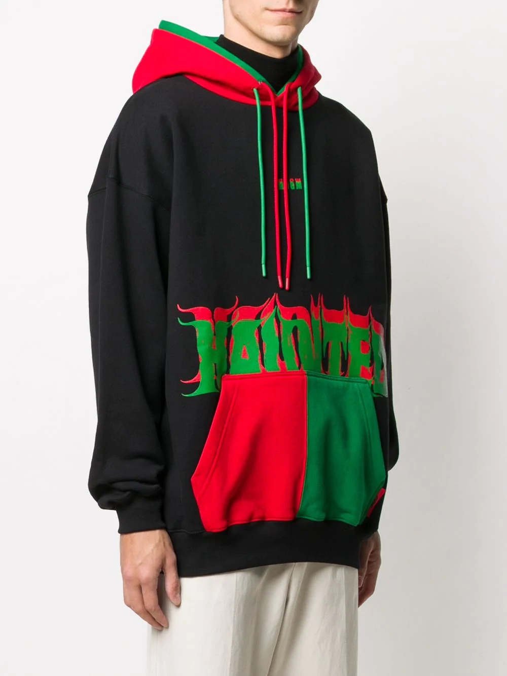 colour-block Haunted print hoodie - 3