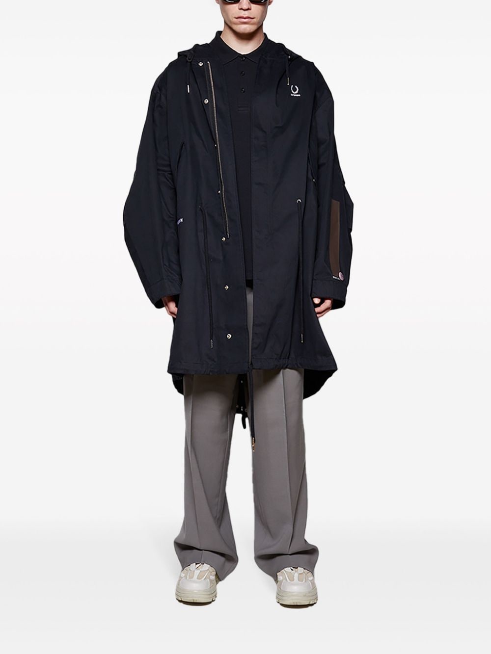 logo-print hooded cotton parka - 2