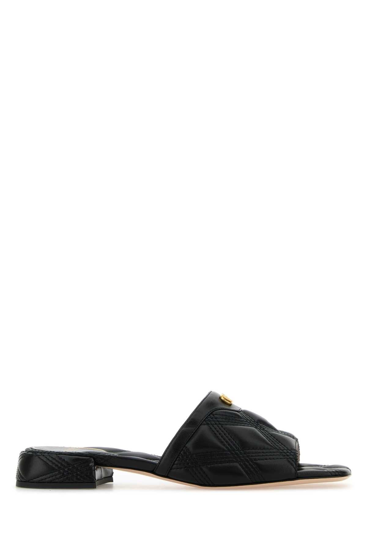 Valentino Garavani Women Black Leather Quiltie Slippers - 2
