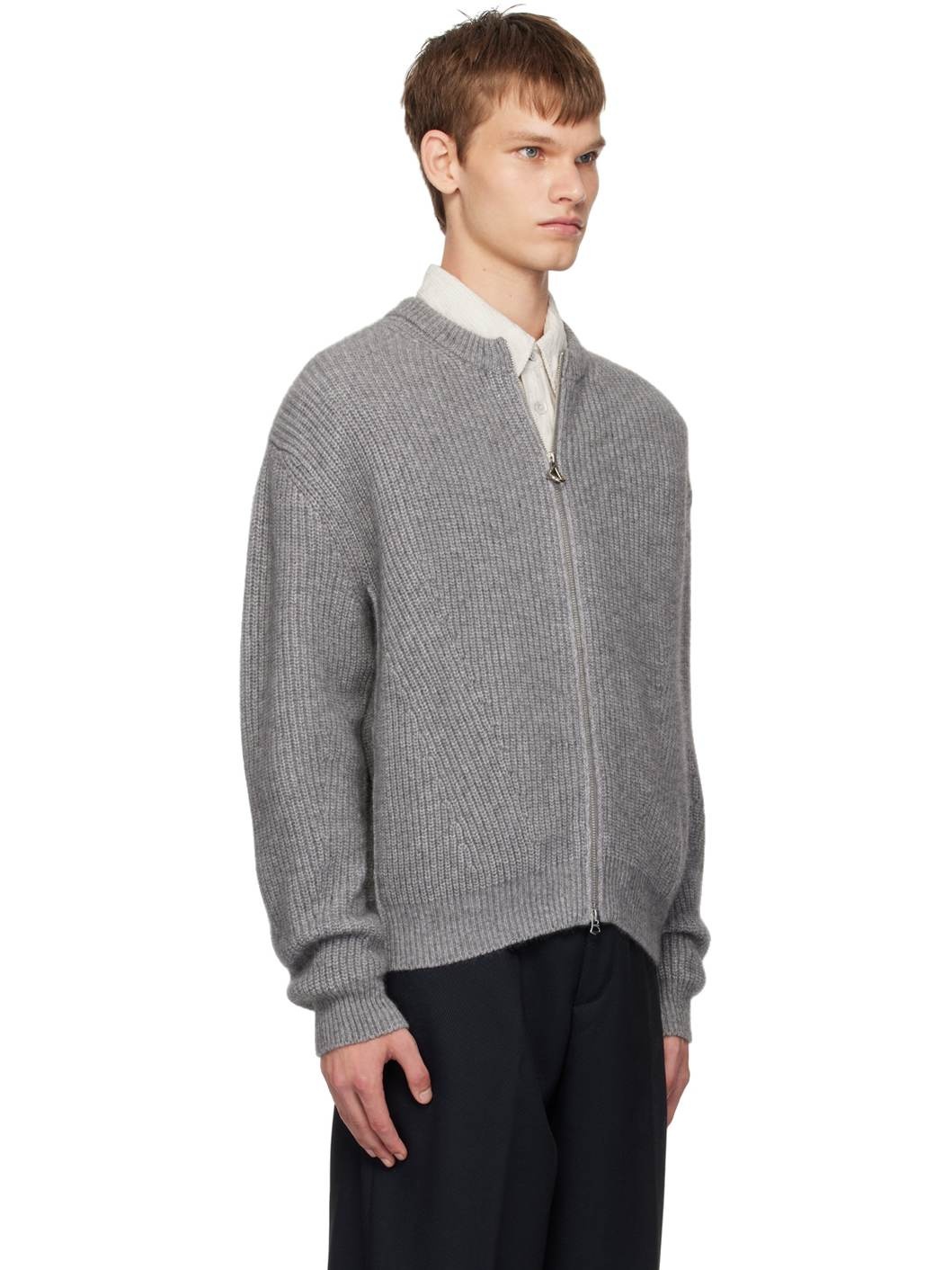 Gray Zip-Up Sweater - 2