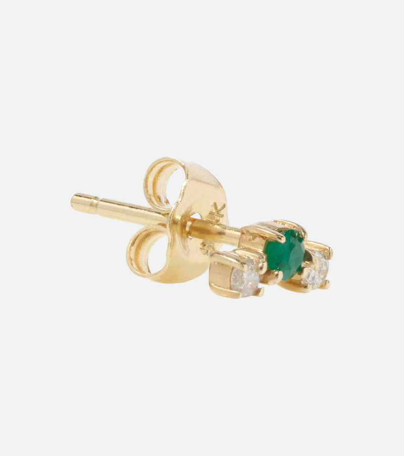 STONE AND STRAND Dainty Emerald Goddess 14kt gold stud earrings with emeralds and diamonds outlook