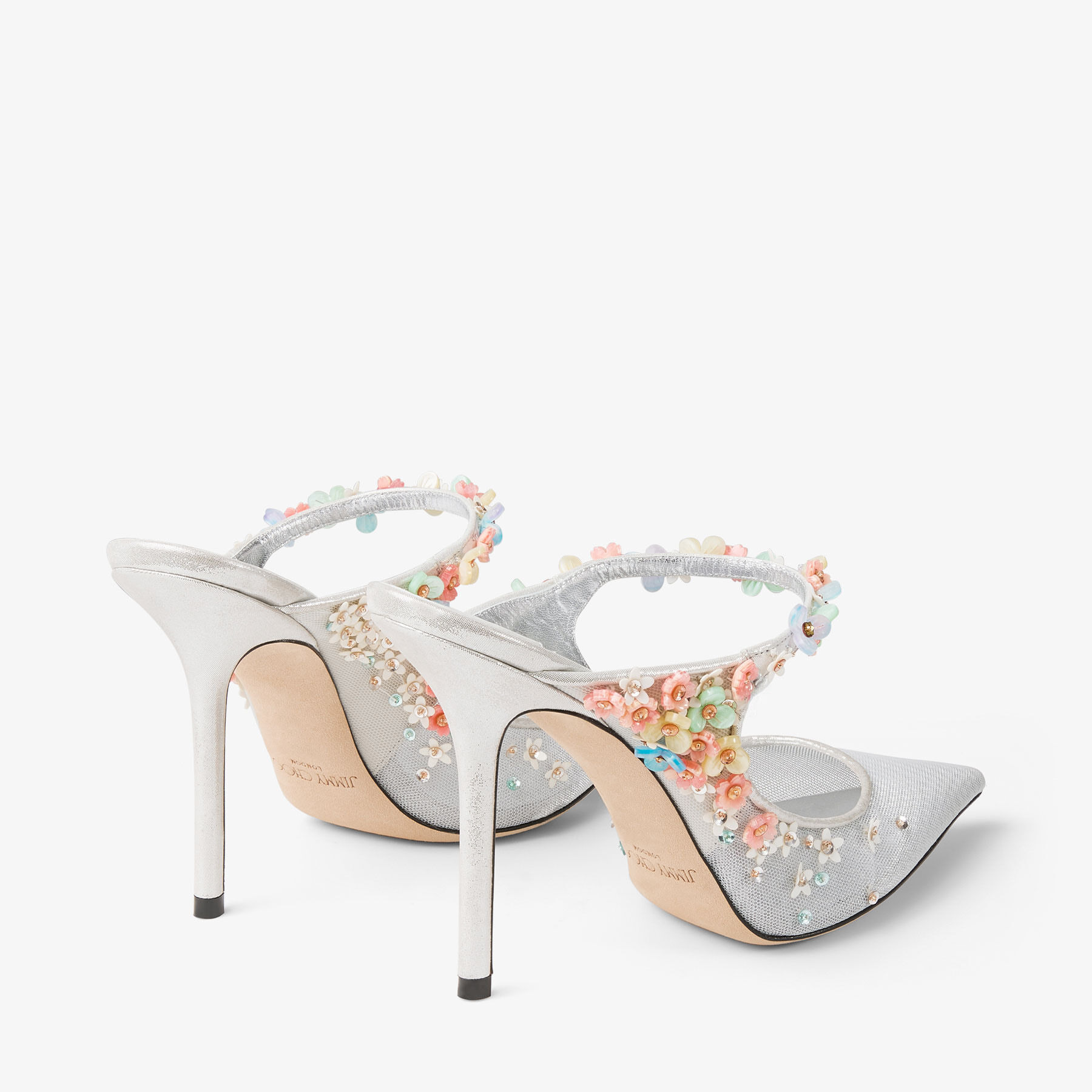 Bing Daisy 100
Silver Metallic Mesh Mule with Floral Embellishments - 5