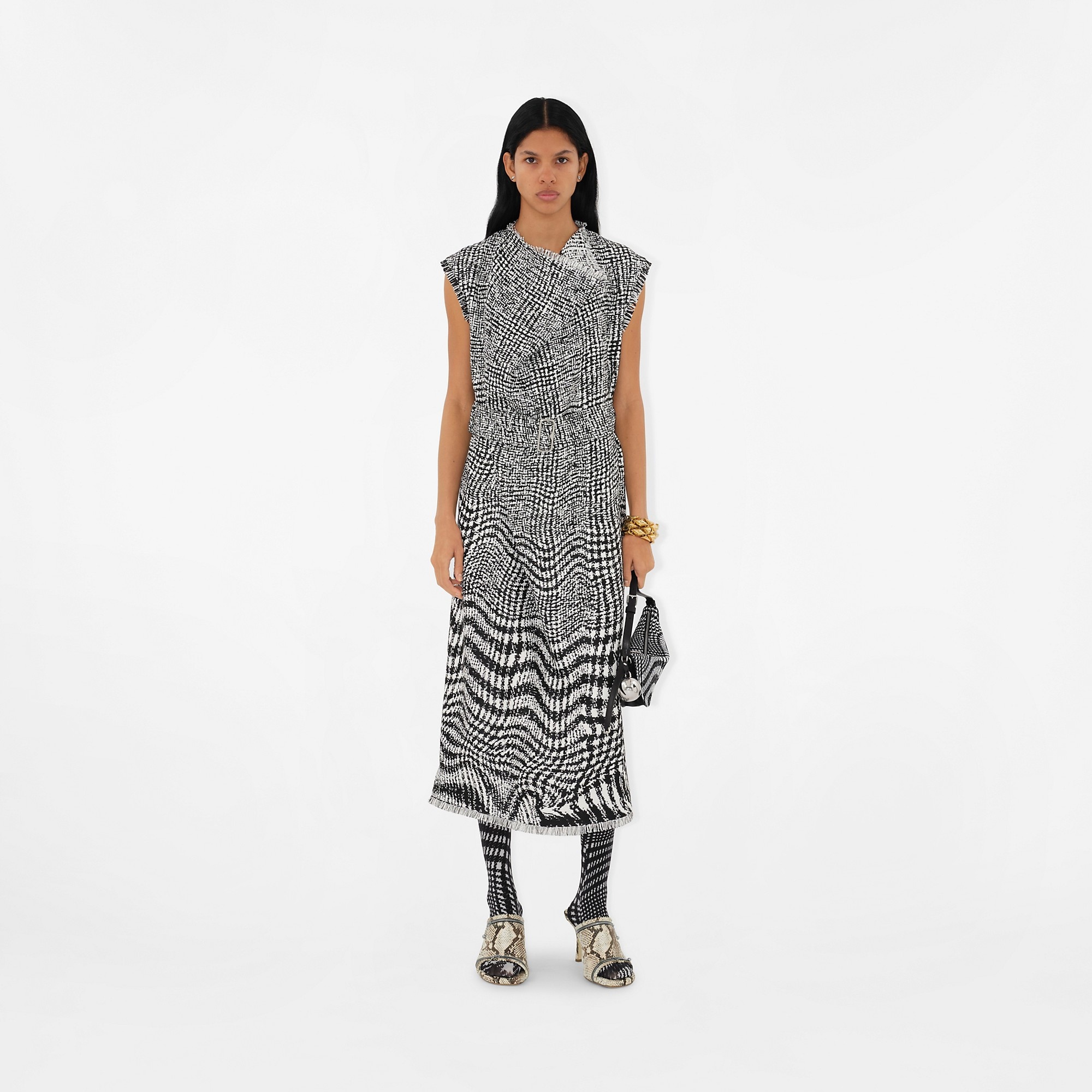 Warped Houndstooth Linen Blend Dress - 2