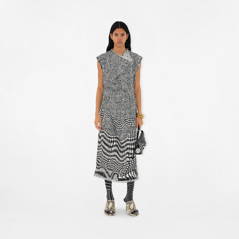 Burberry Warped Houndstooth Linen Blend Dress outlook
