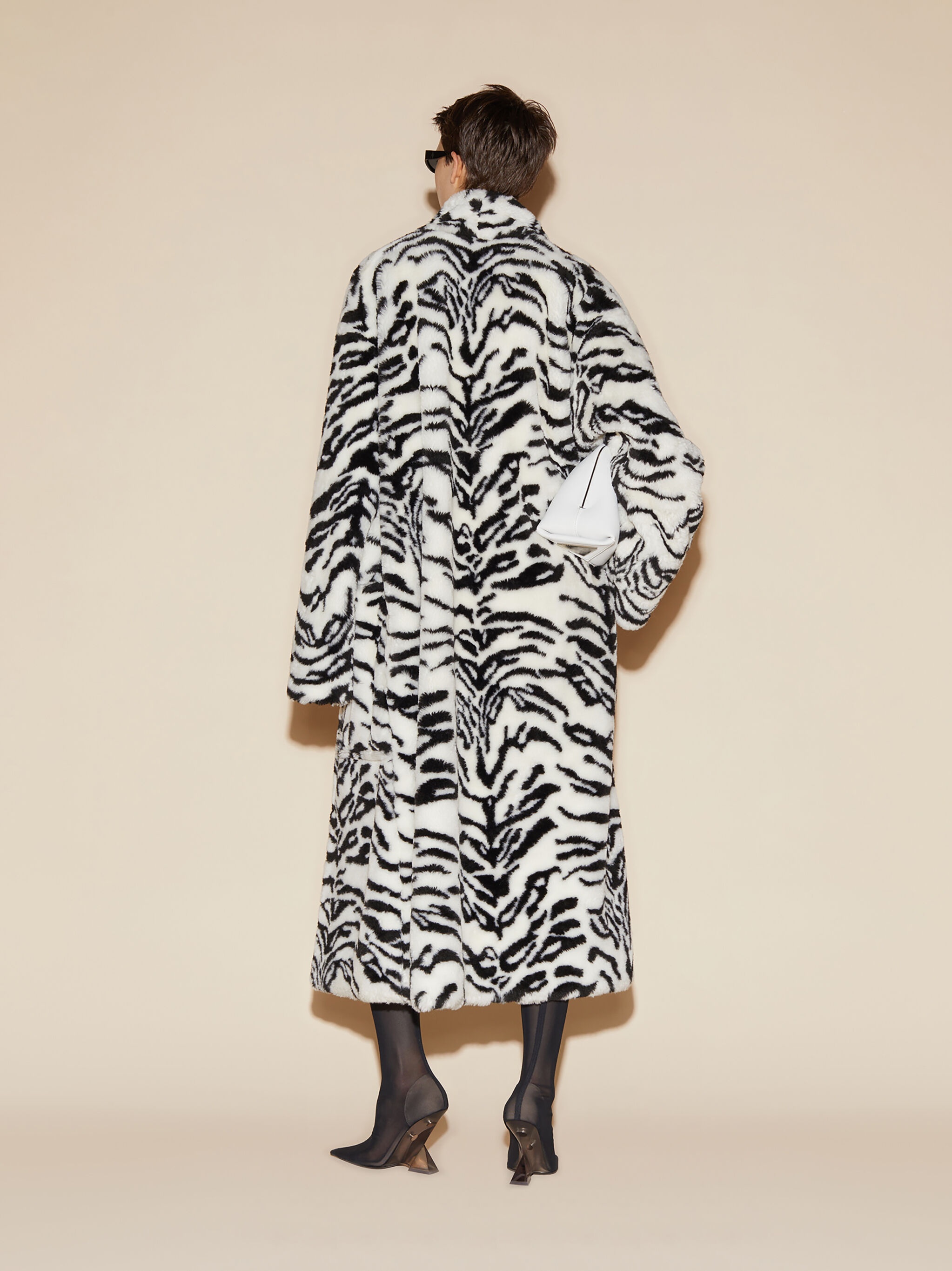 WHITE AND BLACK LONG FUR COAT - 3