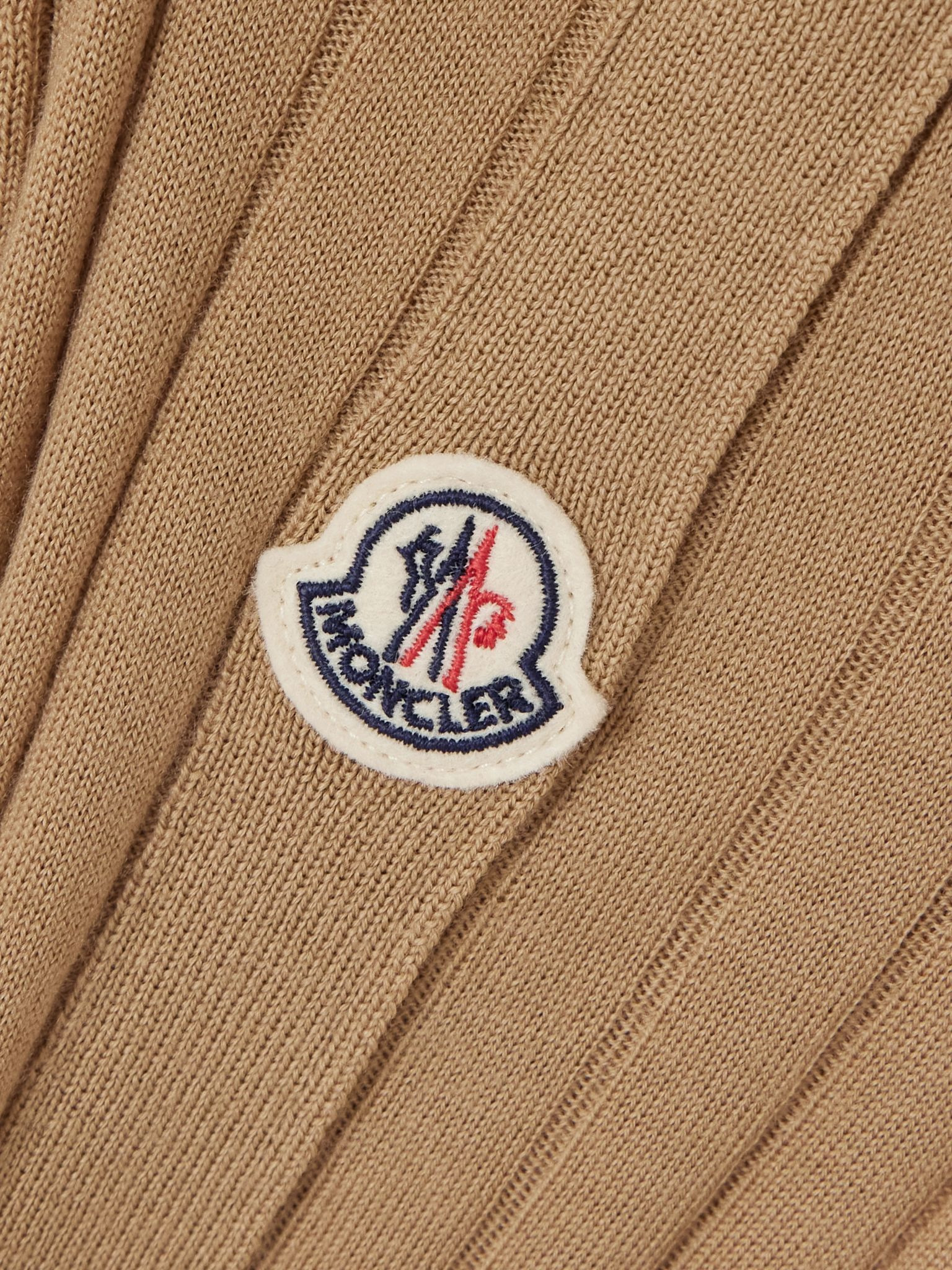 Button-detailed appliquéd ribbed wool and cashmere-blend turtleneck sweater Tan - 5