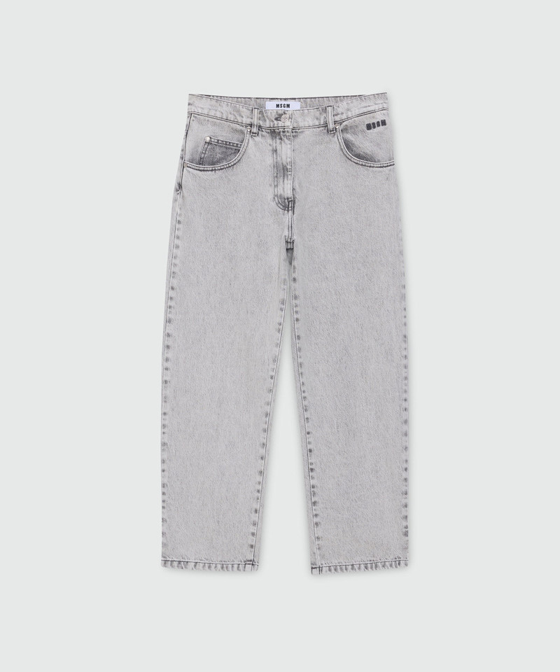 Grey stone-washed five-pocket denim trousers 1