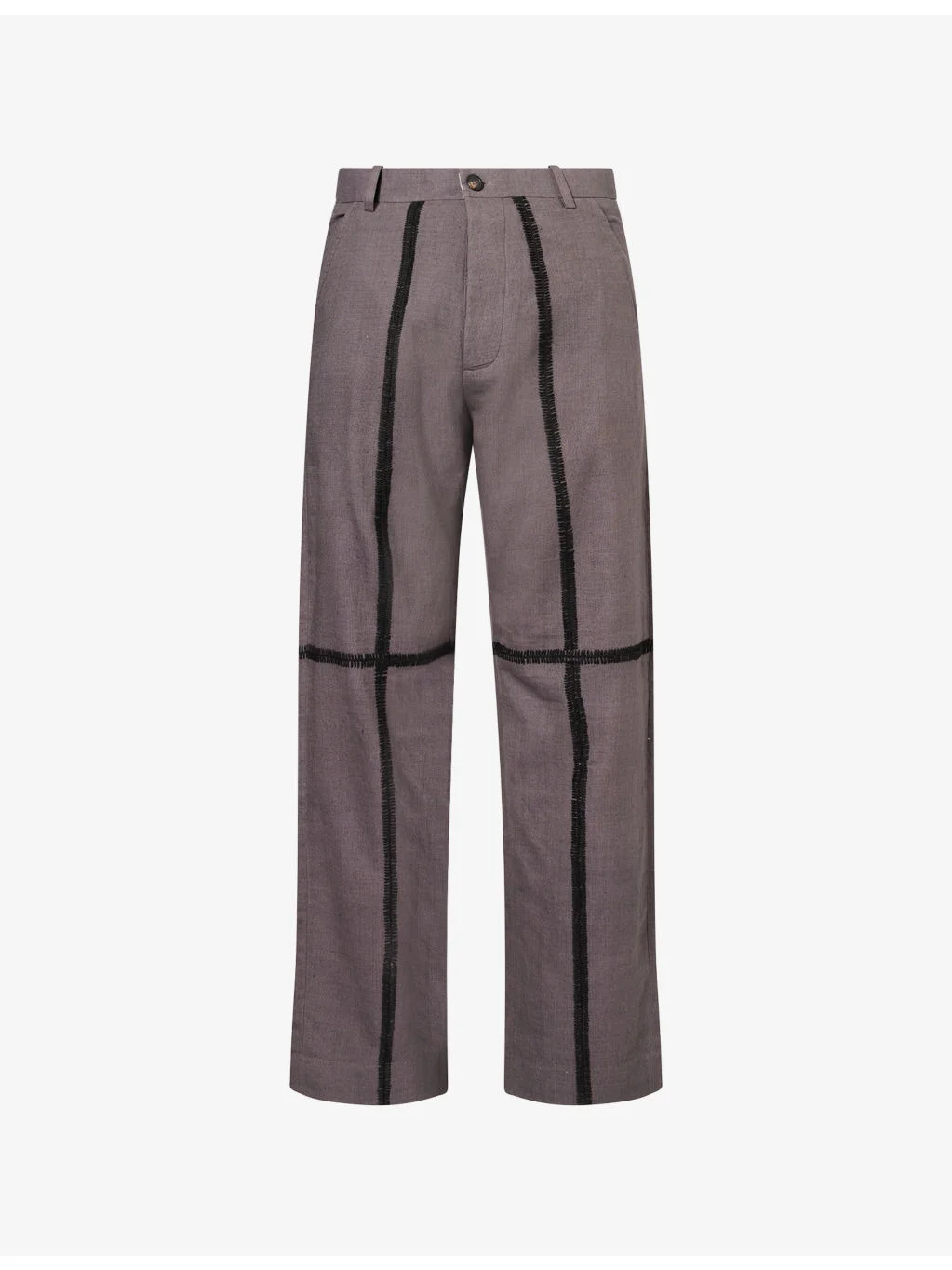 Wrinkled Contrast-Stitch Cotton Trousers - 1