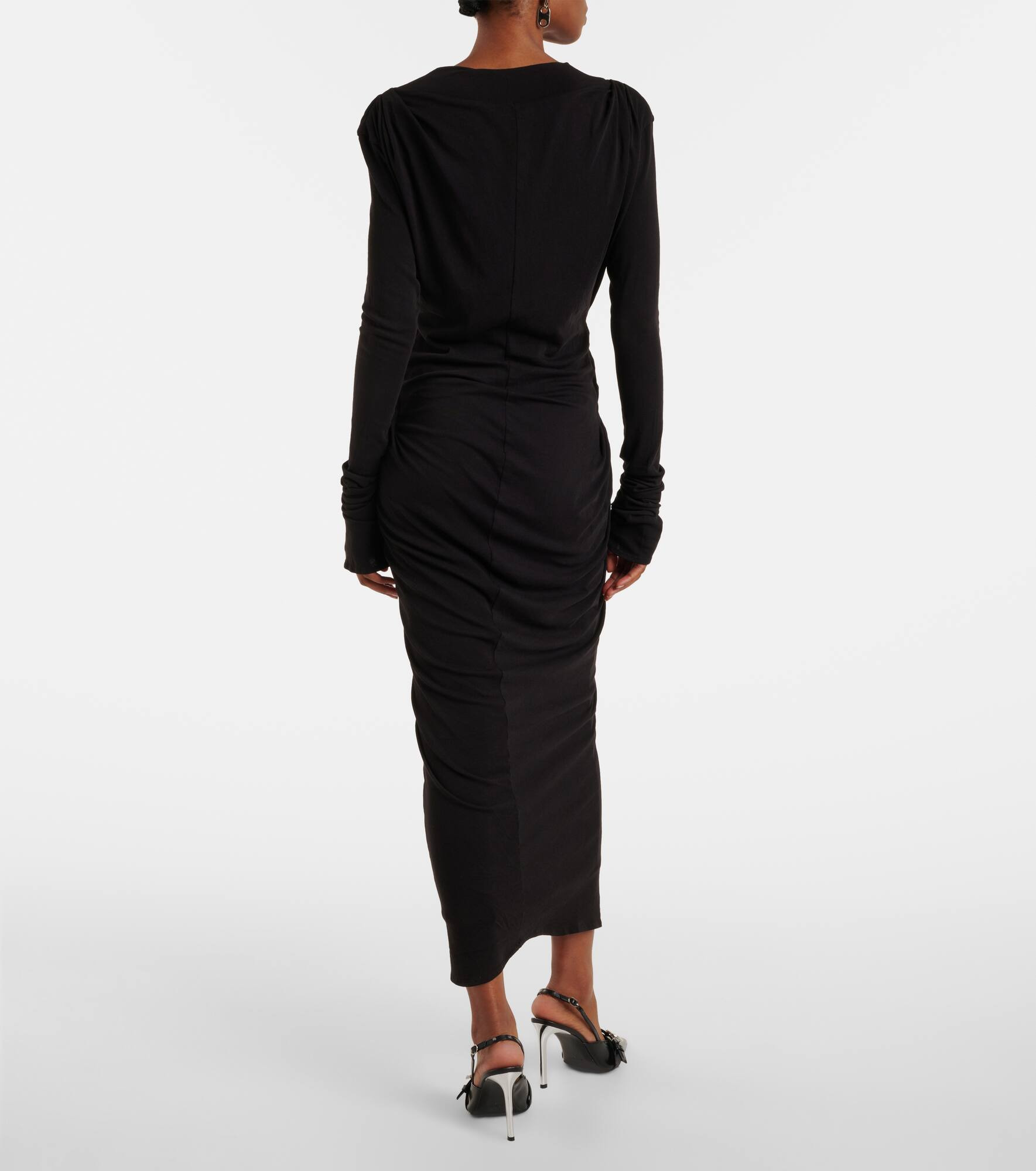 Gathered cotton-blend jersey maxi dress - 3