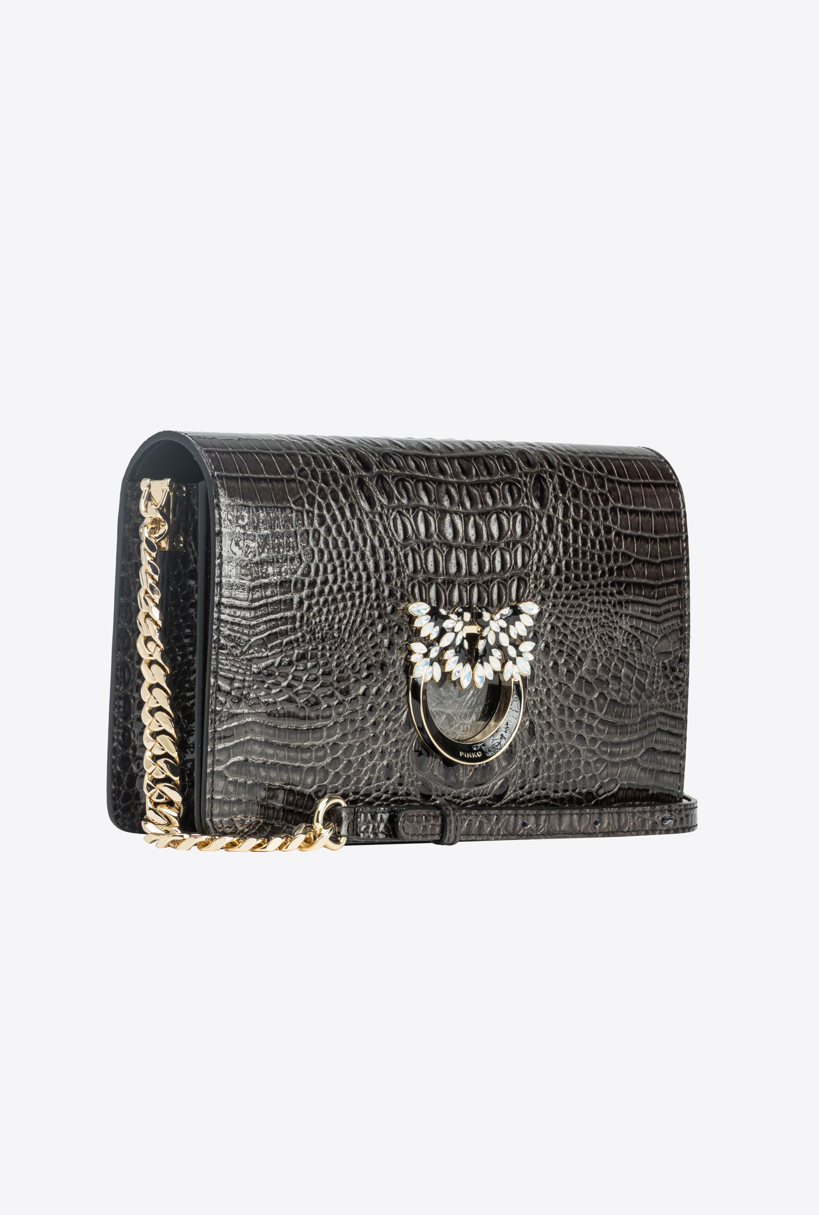PINKO GALLERIA CLASSIC LOVE BAG CLICK IN SHINY CROCODILE-PRINT LEATHER - 3