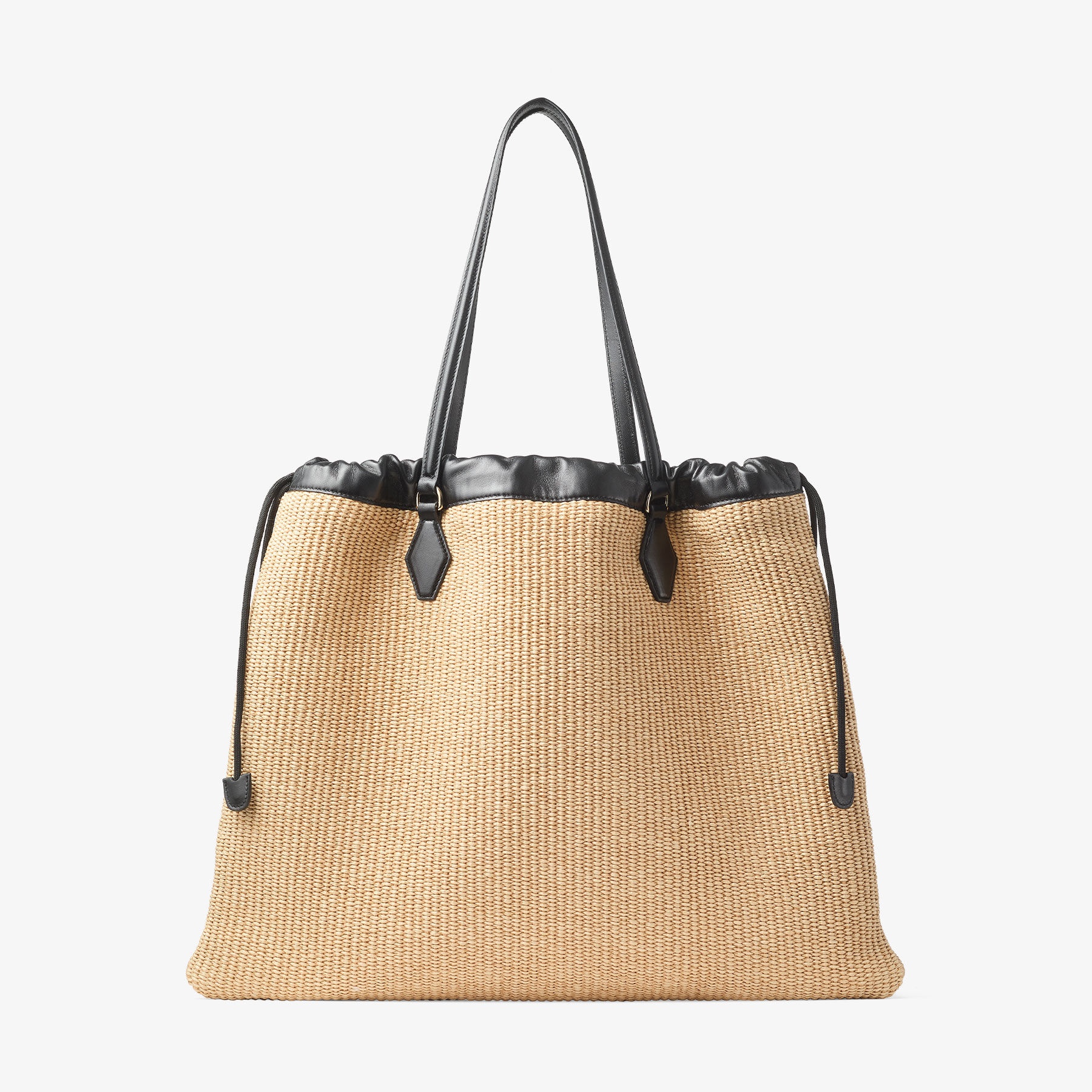Drawstring Tote L
Natural Soft Raffia Tote with Smooth Calf Leather with Jimmy Choo Logo - 6