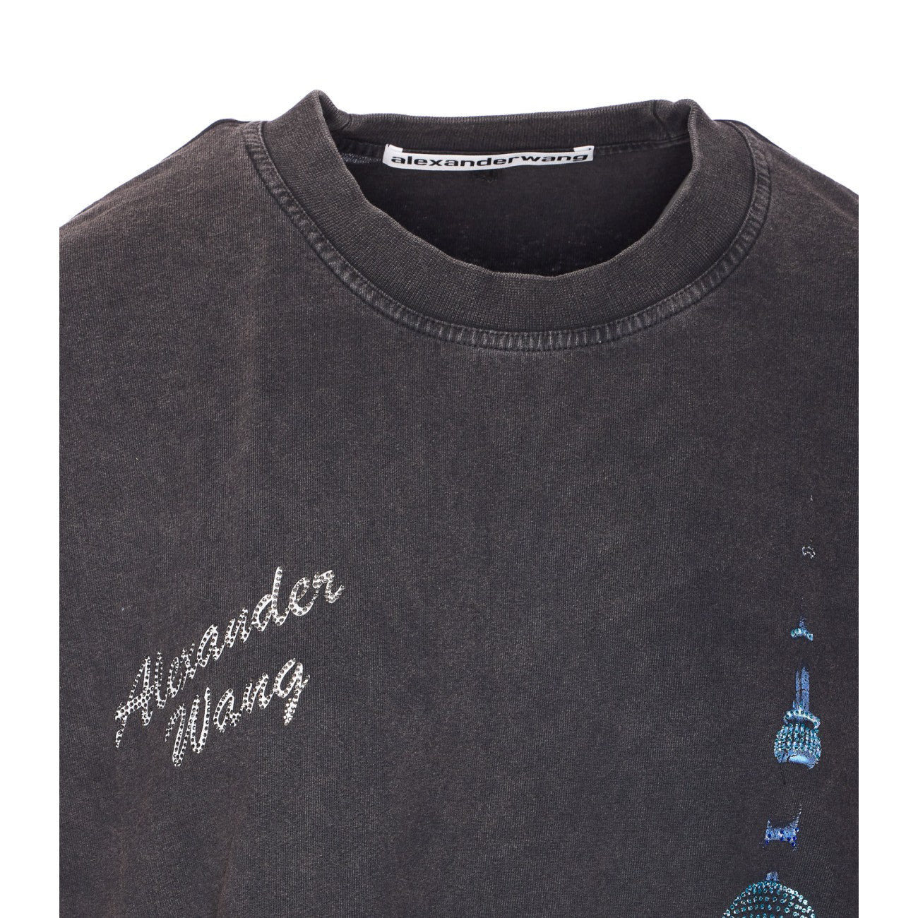 Alexander Wang Women T-Shirt With Thermo-Applied Rhinestones And Shanghai Skyline - 4