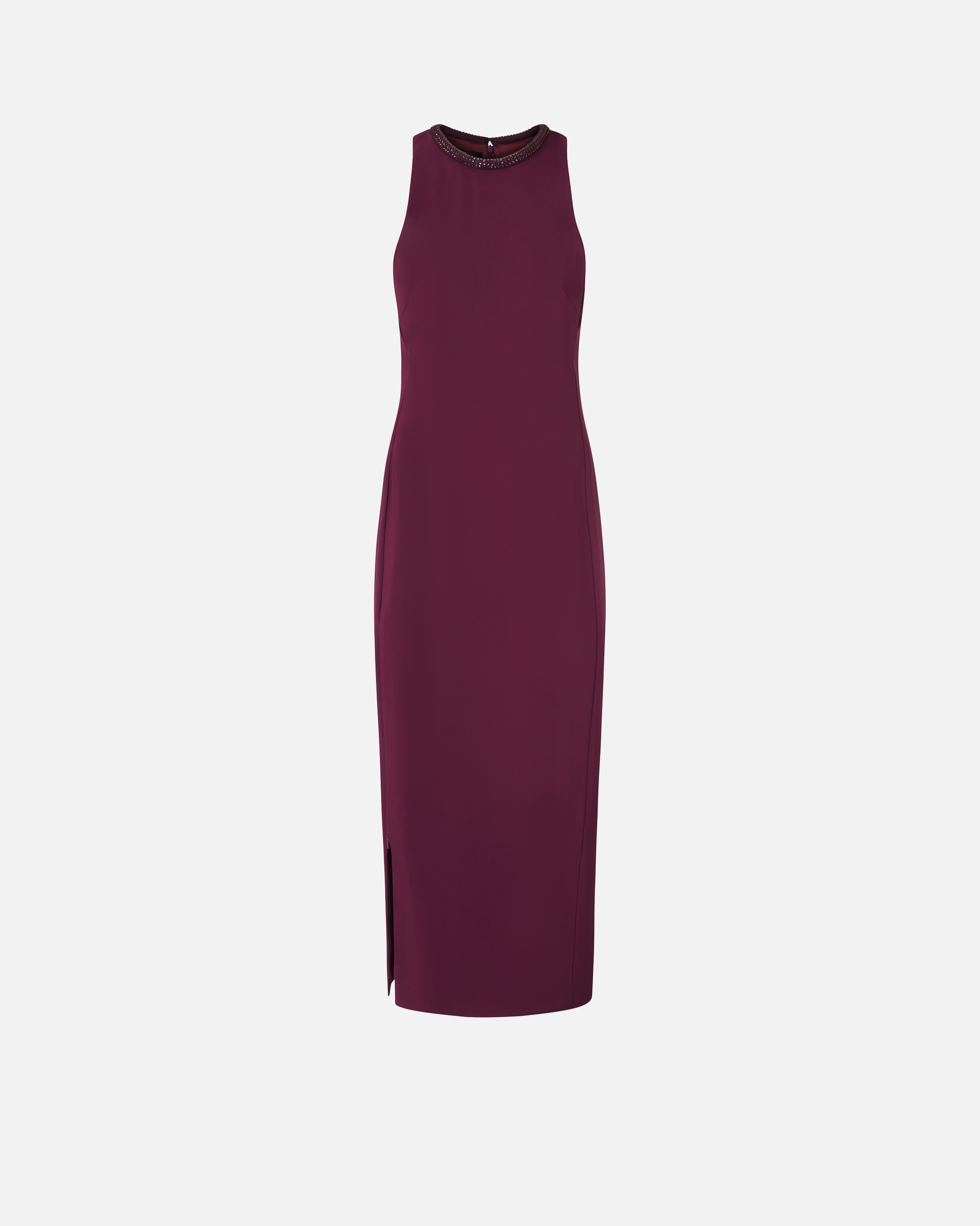 BLACK SHEATH DRESS WITH RHINESTONED NECKLINE - 1