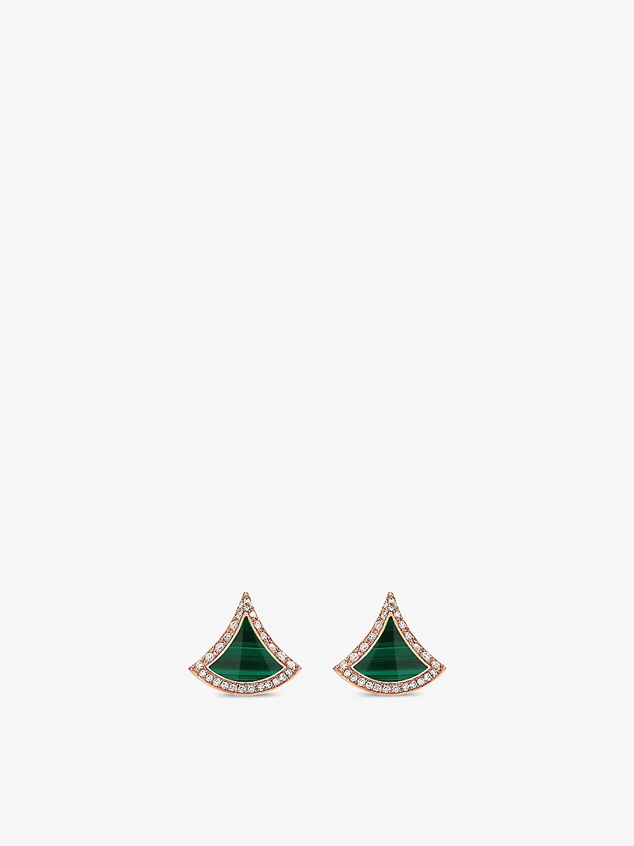 Divas’ Dream 18ct rose-gold, 0.1ct diamond and malachite earrings - 1