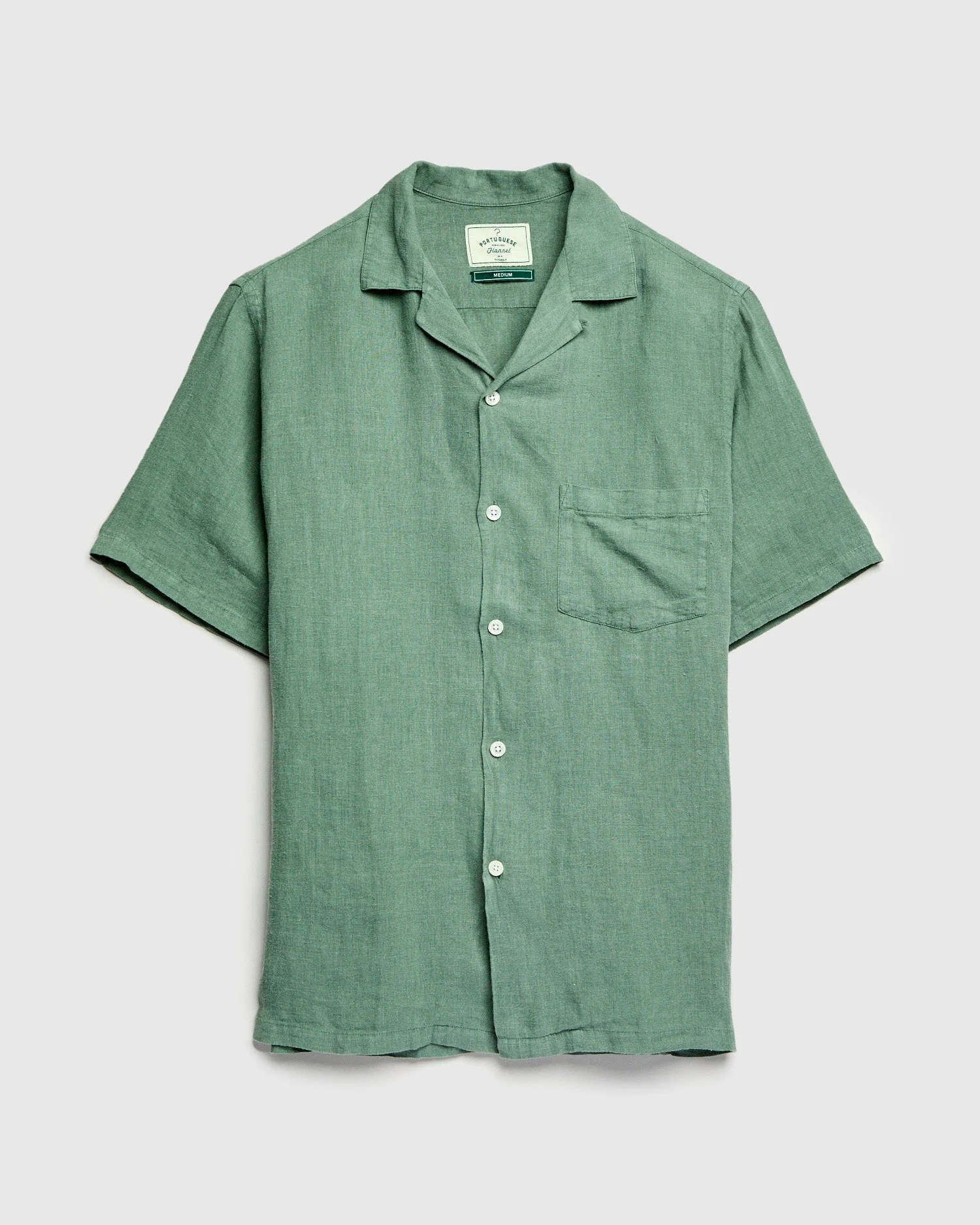 Linen Camp Collar Shirt in Dry Green - 1