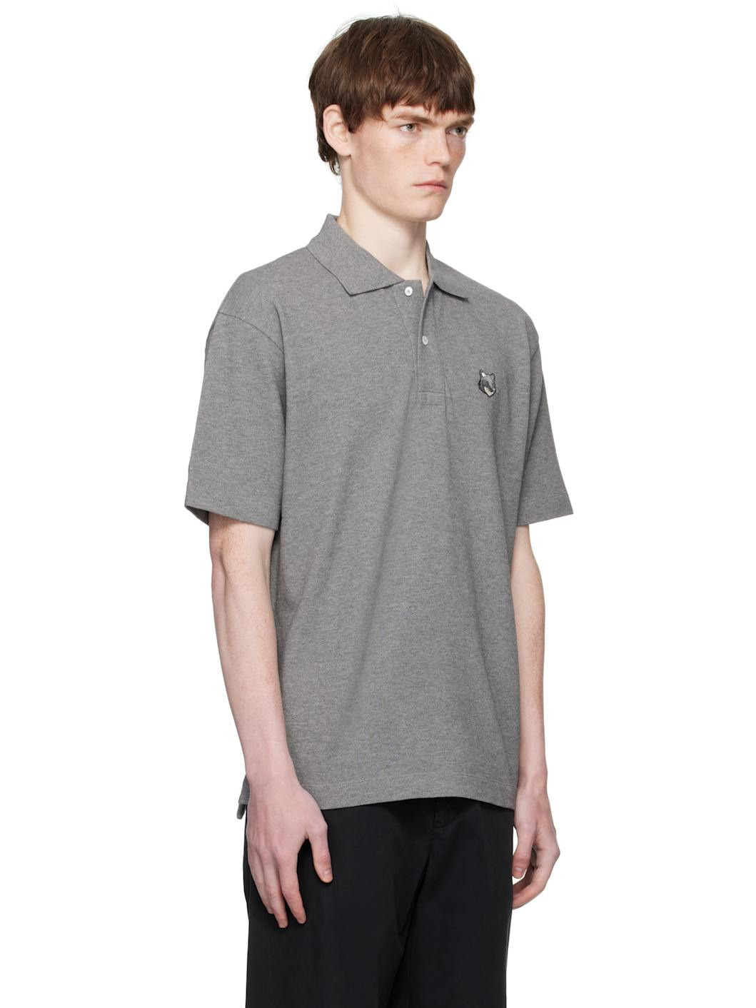 Gray Bold fox Head Patch Comfort Polo - 2