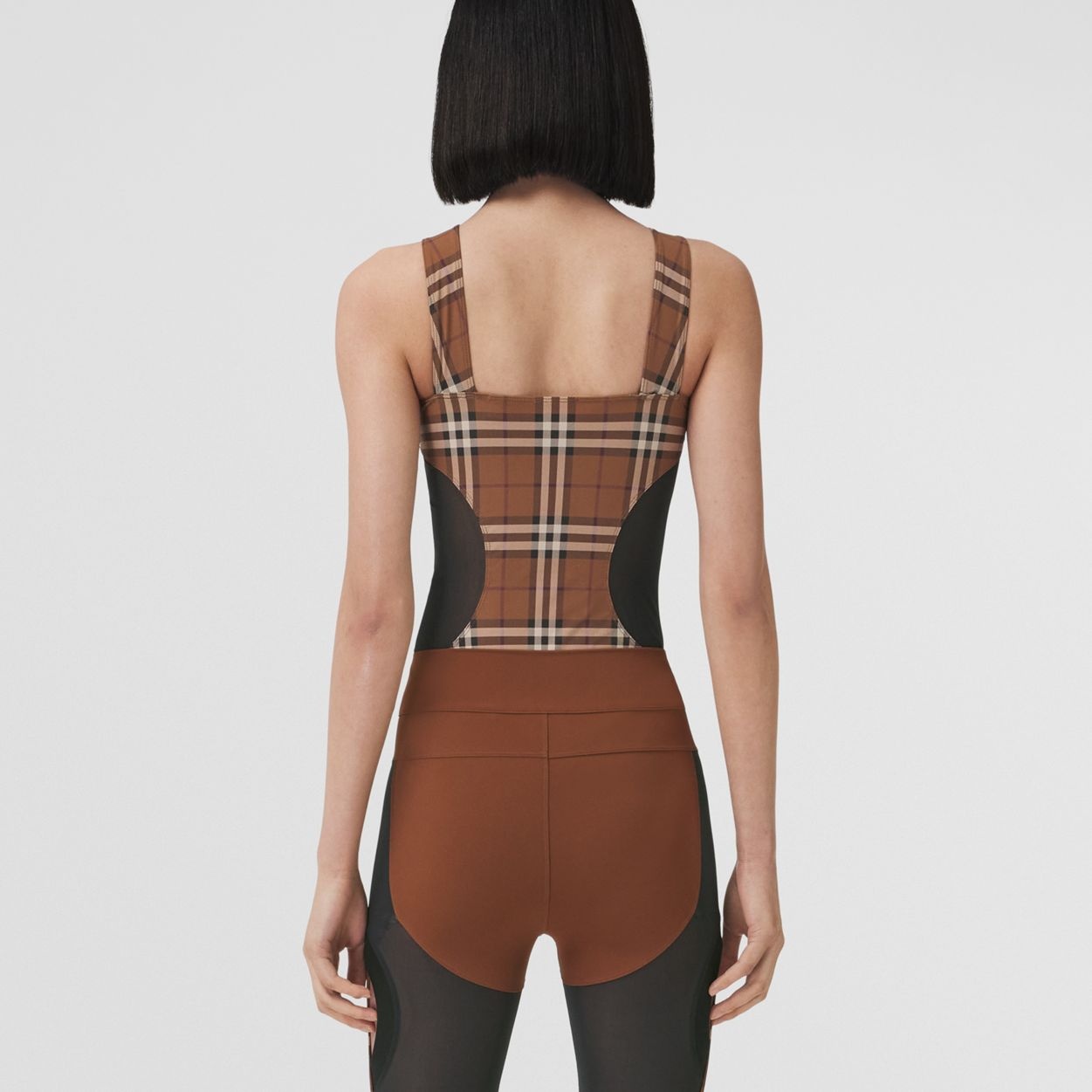 Check Stretch Jersey and Mesh Bodysuit - 4