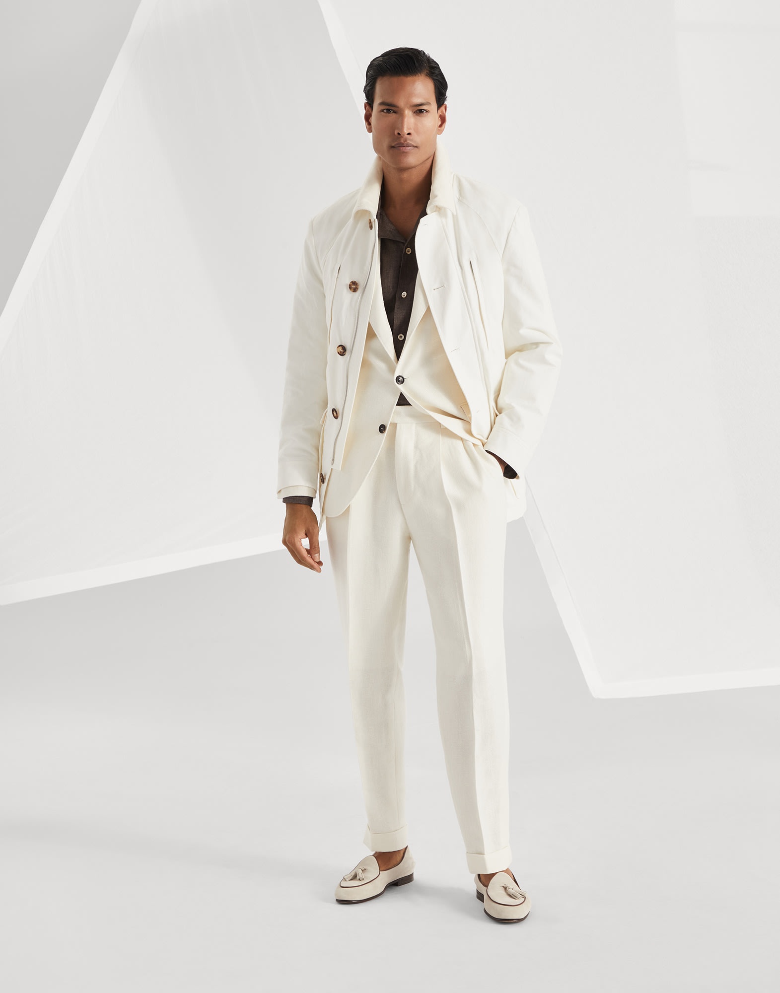 Linen easy fit shirt with camp collar and chest pocket - 5